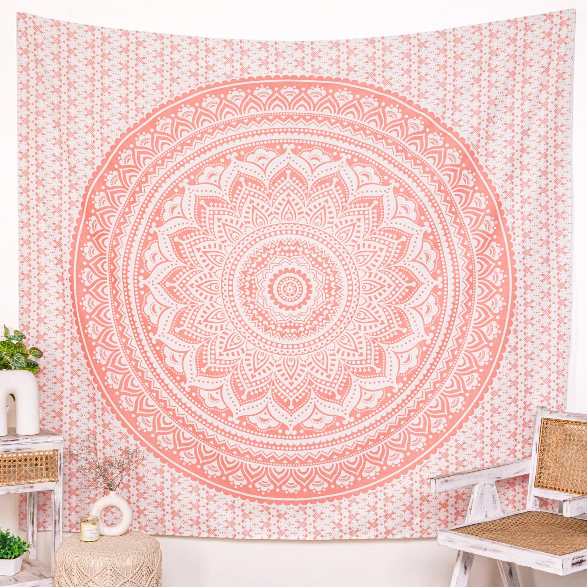 Rajrang Rose Gold Indian Mandala Tapestry Cotton Wall Hanging Hippy Tapestries Beach Throw College Dorm Decor Boho Bedspread - 213X230 Cm