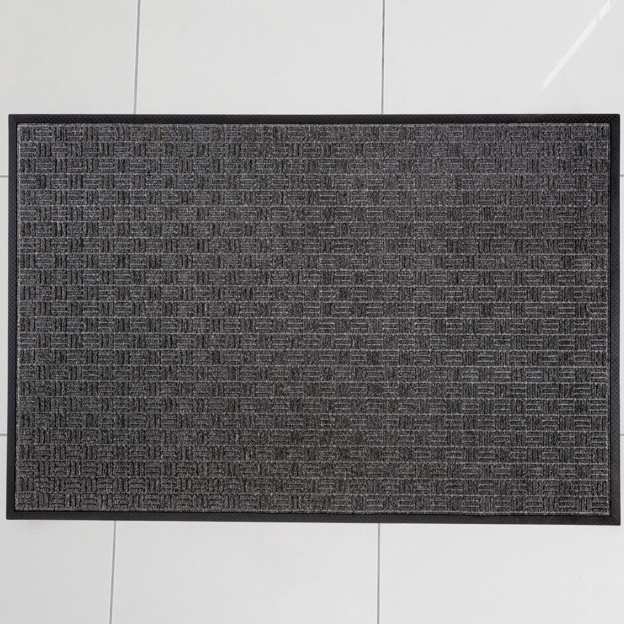 Ultralux Felpudo de entrada premium para interior y exterior, 90 x 60 cm, absorbente y resistente, con parte trasera de goma antideslizante impermeable para zonas de alto tráfico, color gris oscuro