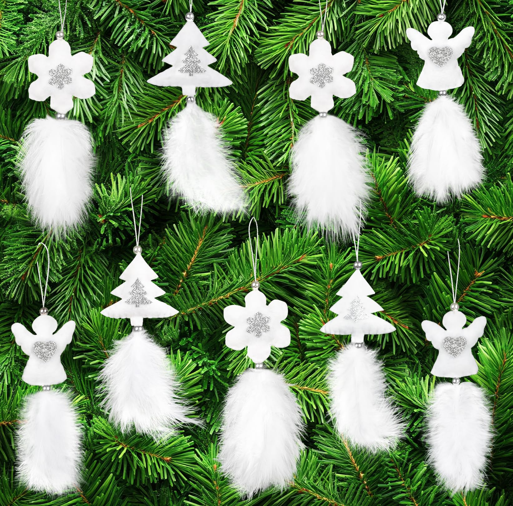 AQhui Blanco Adornos Arbol Navidad, Navideños Decoracion Hogar 2024 Regalos Personalizados, Fieltro Adornos de Navidad Decoración con Copo de Nieve Ángel Navidad árbol para Casa Adorno (9 Piezas)