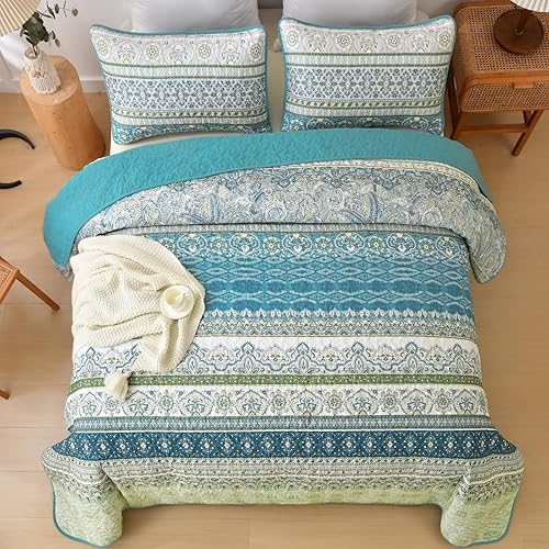 Miniatura 3 de WONGS BEDDING Juego de edredón bohemio tamaño Queen, juego de edredón de 3 piezas de rayas bohemias de Navidad, juego de edredón de microfibra