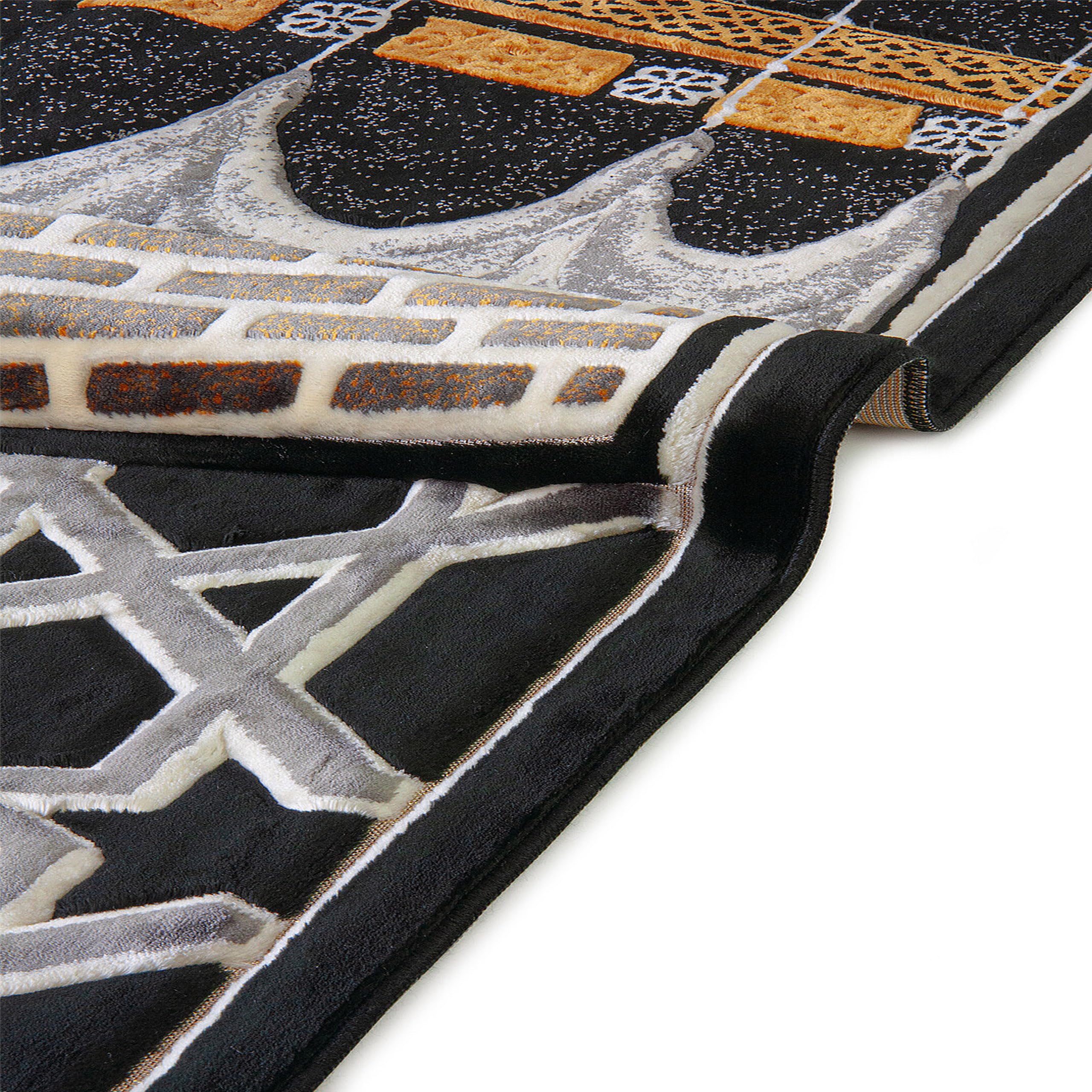 Teppich-Traum Tapis de prière avec motif architectural, surface douce, franges décoratives, facile d'entretien, pour salle de prière, salon, noir, or, beige, 70 x 115 cm