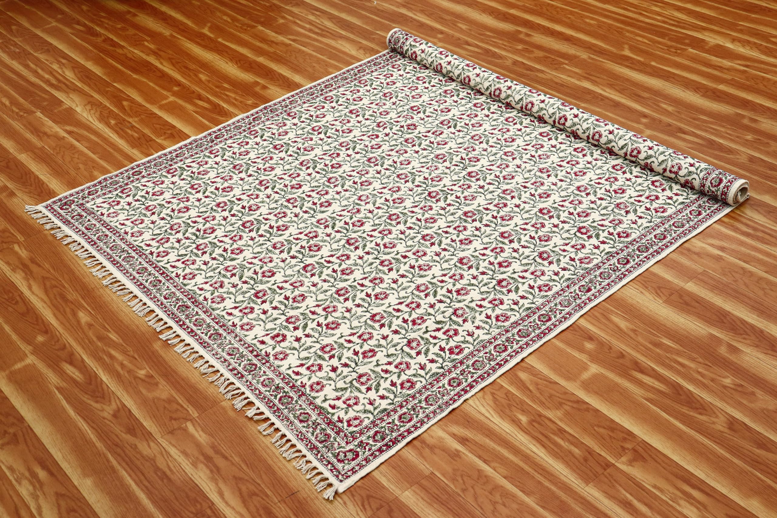 Läufer – Kelim Teppich, 10,2 x 25,4 cm, Rot & Beige, Baumwolle, Dhurrie, für drinnen und draußen, Flachgewebe, für Zuhause und Foyer, Korridor, Flur und Treppenläufer