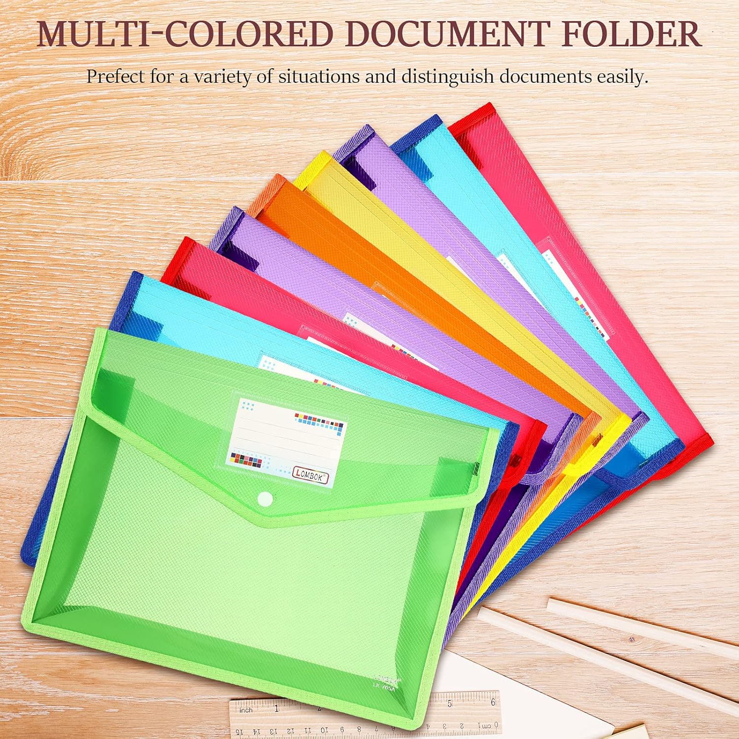12 Pieces Plastic File Folder Poly Envelopes Expanding File Wallet Accordion File Pouch Waterproof A4 Size Document Folder with Snap Button Closure Assorted Colors for School Office Organization : Office Products