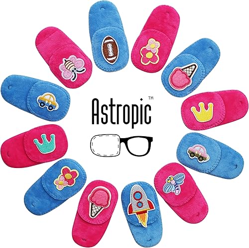 Miniatura 7 de Astropic 2 parches para los ojos de los niños para cubrir cualquier ojo (flor rosa y helado azul)