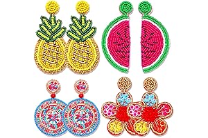 Beaded Earrings for Women, 4 Pairs Boho Geometric Beaded Dangle Earrings