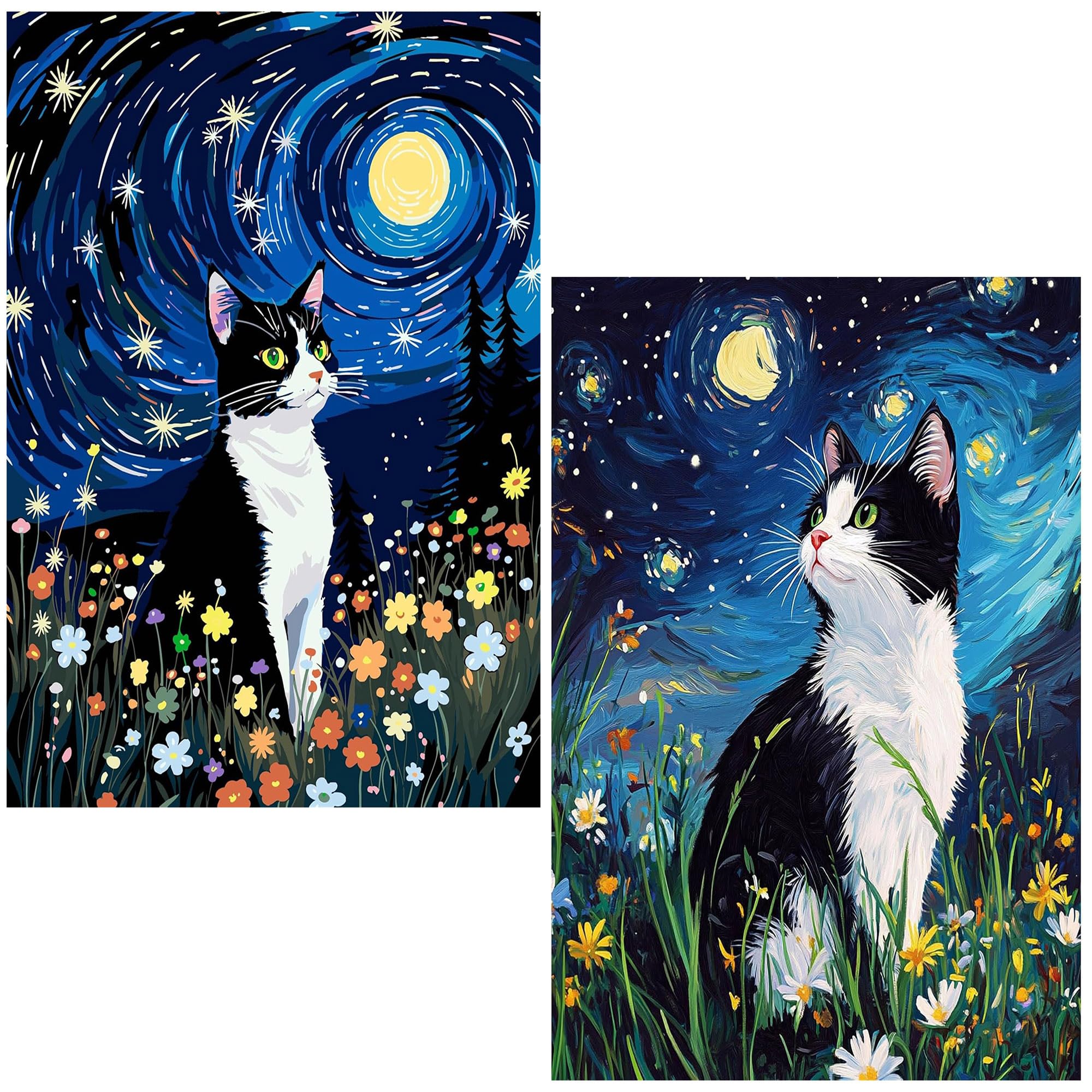 Nznanchu Cat Diy 2 Pack Paint By Number For Adults, Painting Kits For Adult,Color By Numbers,Night Paint By Number Canvas Crafts Watercolor For Beginner Room Decor (Cat)