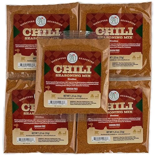 MySALT - Mezcla de condimentos de chile paquete de 5 – Sabor clásico de chile sin sal – Preparación rápida y baja en sodio para una comida cómoda y