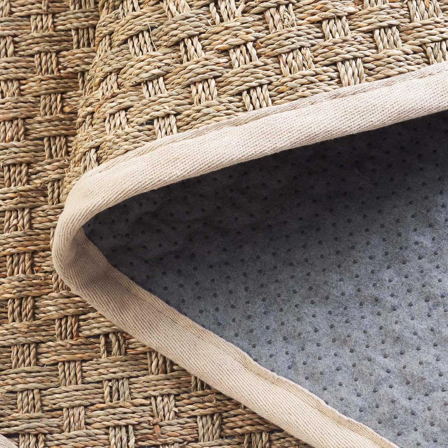Safavieh Area Rug 12' Square - Natural Fiber Collection - Large - Natural & Ivory, Seagrass, Basketweave Pattern with Border (NF114J)