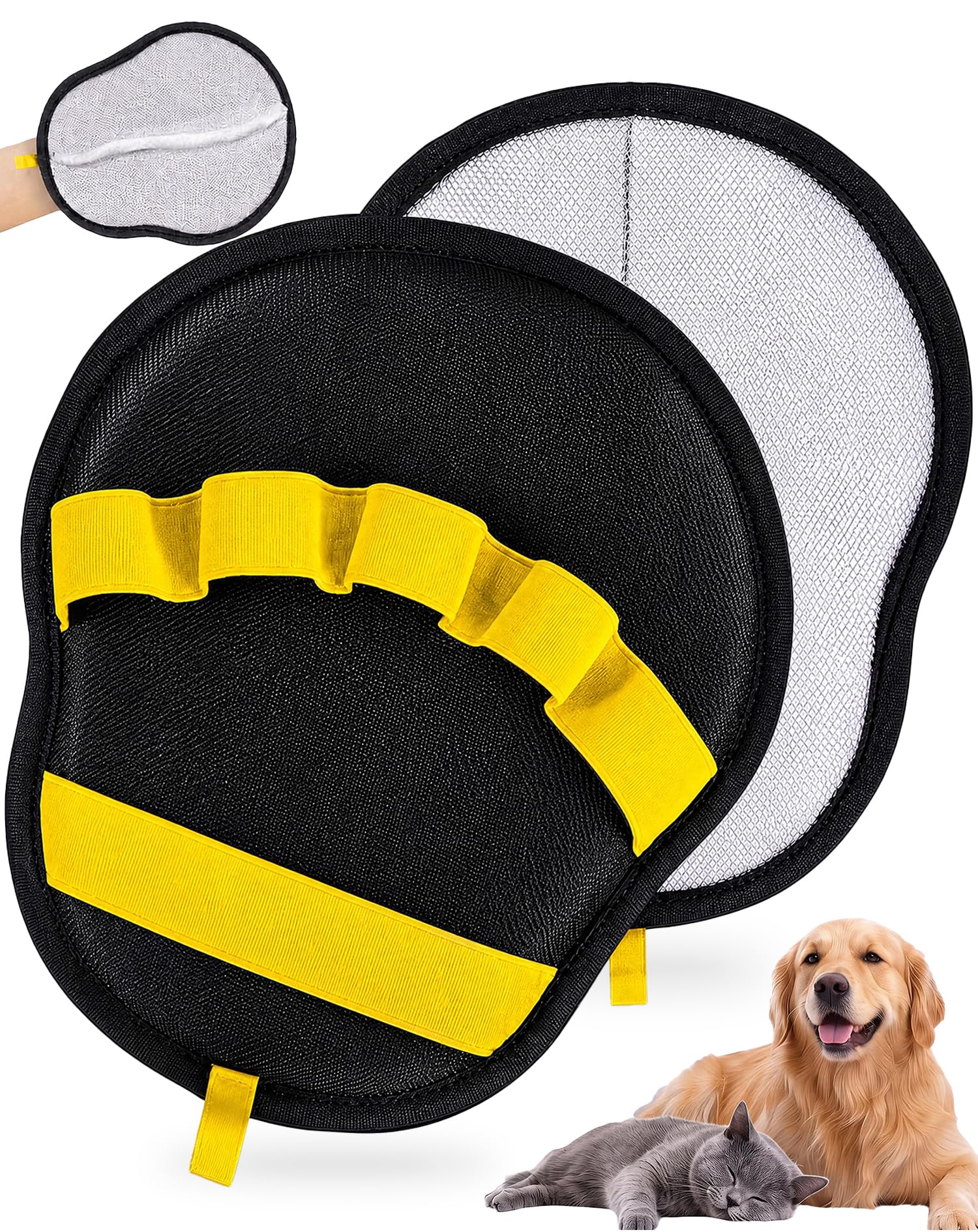 Yootiko Pet Hair Removal Reusable 5-Finger Grooming Mitt Electrostatic Deshedding Gloves for Dogs Cats Sofa Carpet Furniture Clothes Bed Easy to Clean (Yellow)
