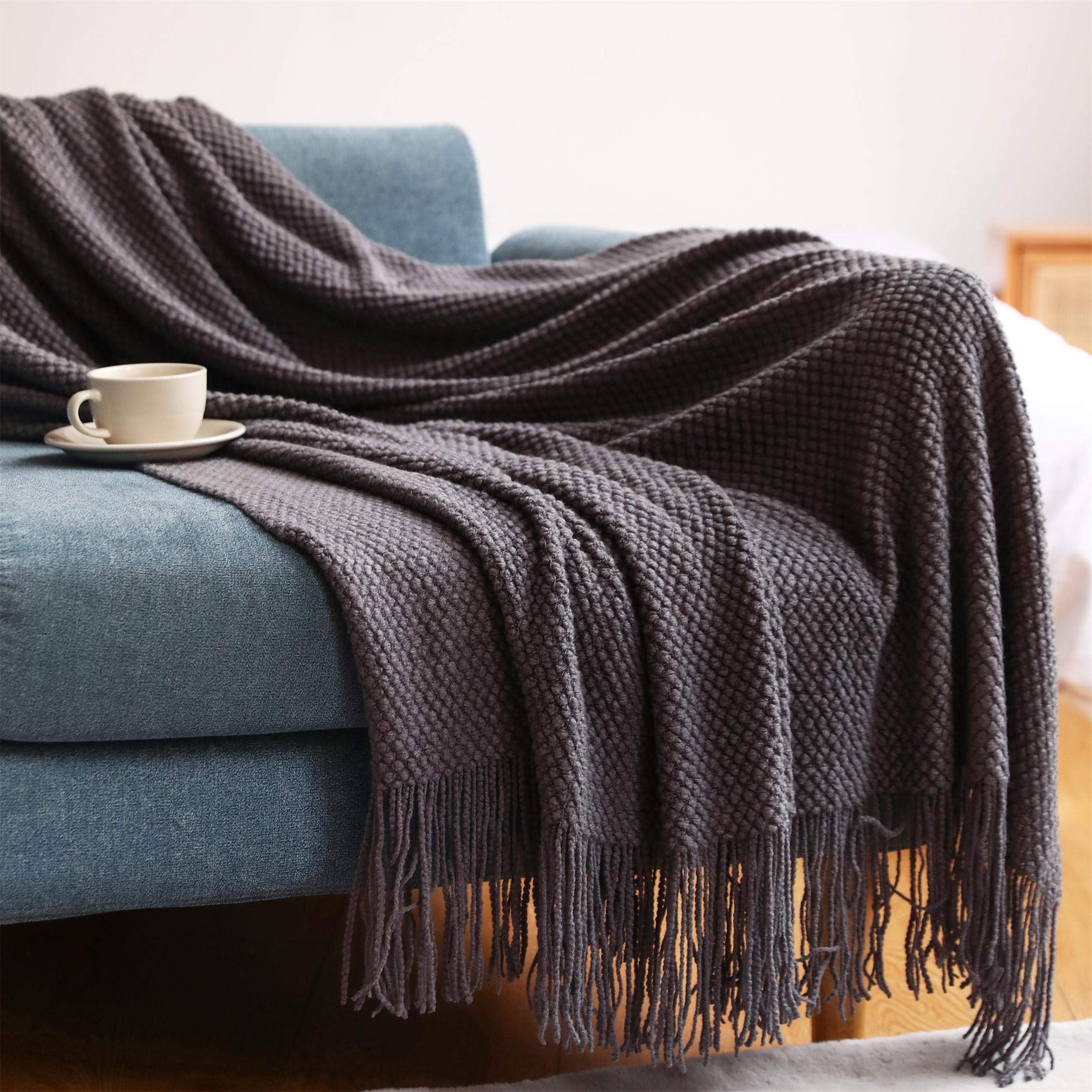 OliveSleep Knitted Throw Blanket Soft Cozy for Couch Chair Sofa Bed Cover, Decorative Blanket, (Gray, 127 x152cm) — image 1