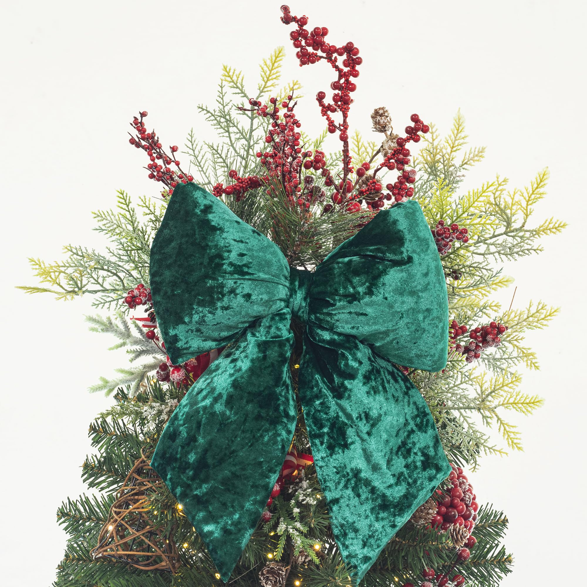 KI Store Green Large Plush Velvet Bows 30cm Christmas Bow Tree Topper for Christmas Tree Decoration Door Window Decor - Image 3