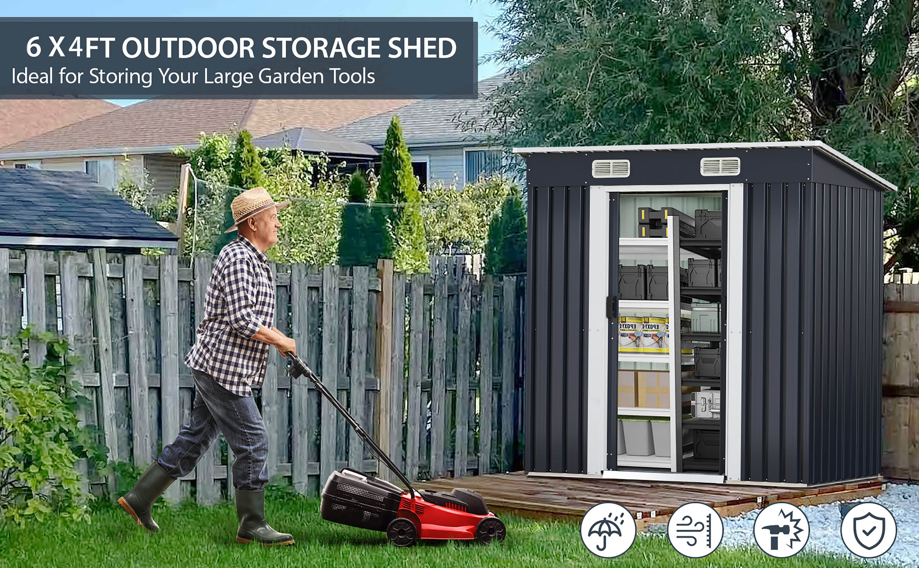 Amazon.com : JAXPETY 6'x4' Garden Shed, Large Metal Lockable