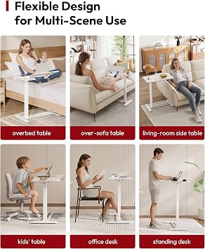 SANODESK 28''Overbed Table Gas Spring Lifting with Wheels&Tilting Desktop
