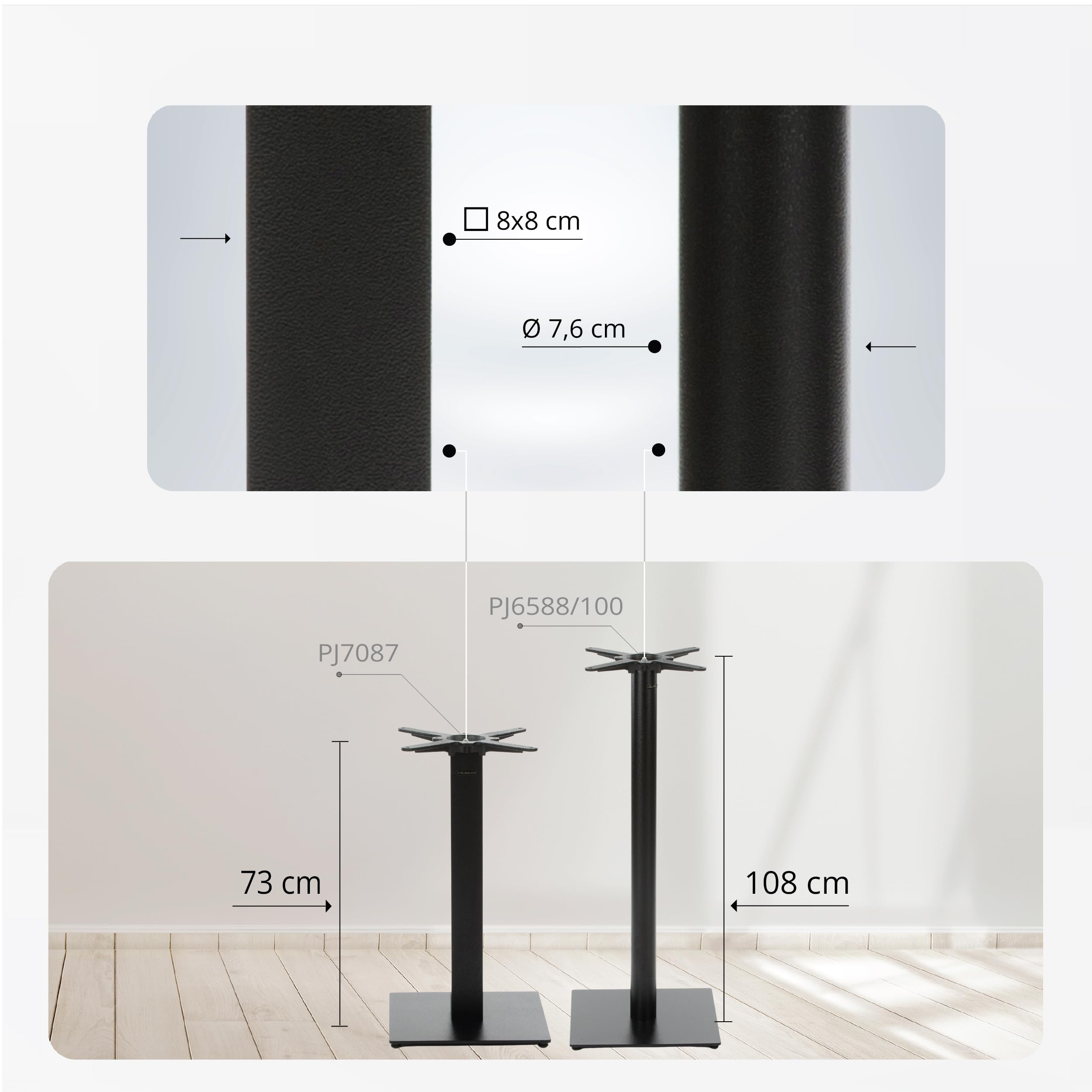 Base per Tavolo da Pranzo Premium in Metallo Nero - PJ7087 - Gambe per Tavoli (Altezza: 73 cm, Peso: 15,5 kg, Gambe per Tavoli 40x40 cm) - Max. Dimensione della Tavola: 70x70 / Ø 80 cm