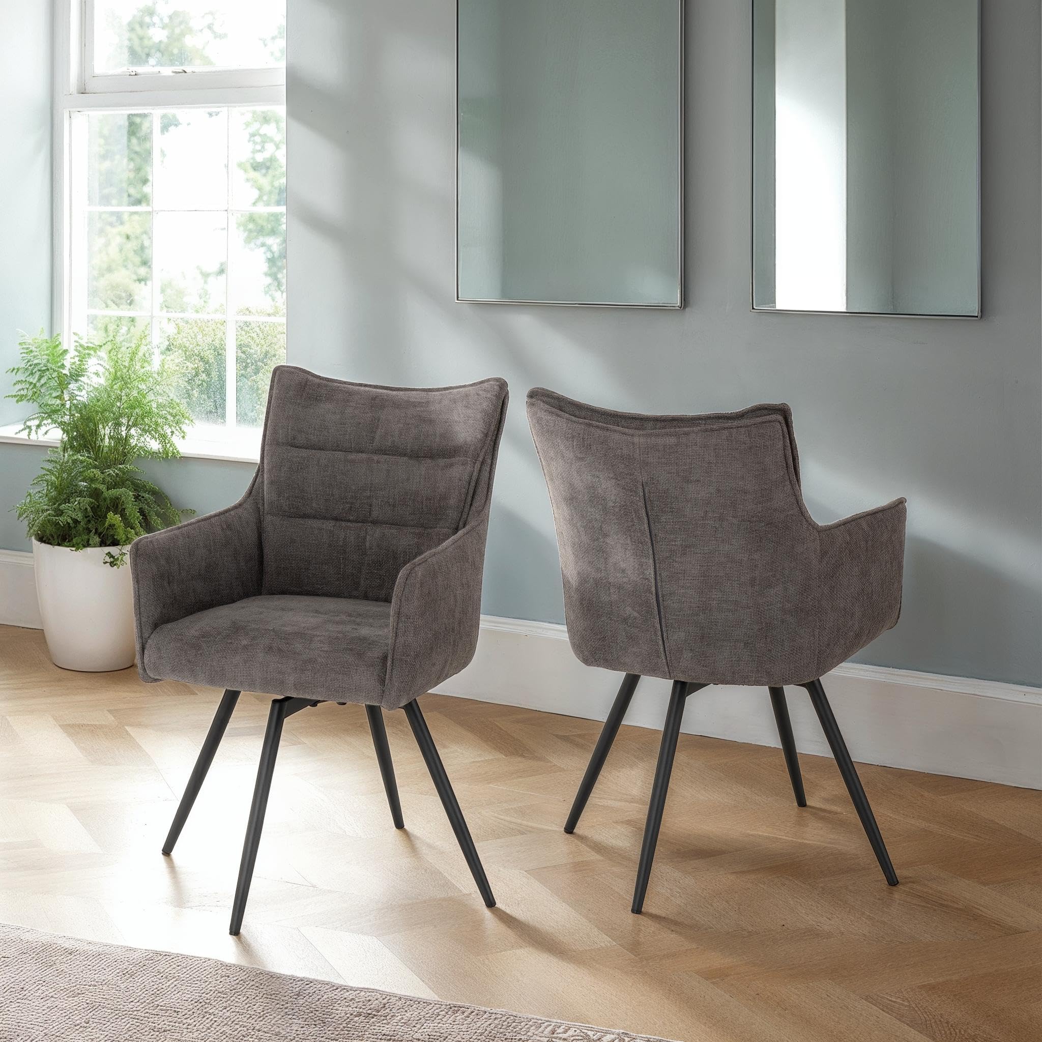 Seconique Lewis Carver (Armchair) Swivel Chair Pair (Box Of 2),Grey Fabric
