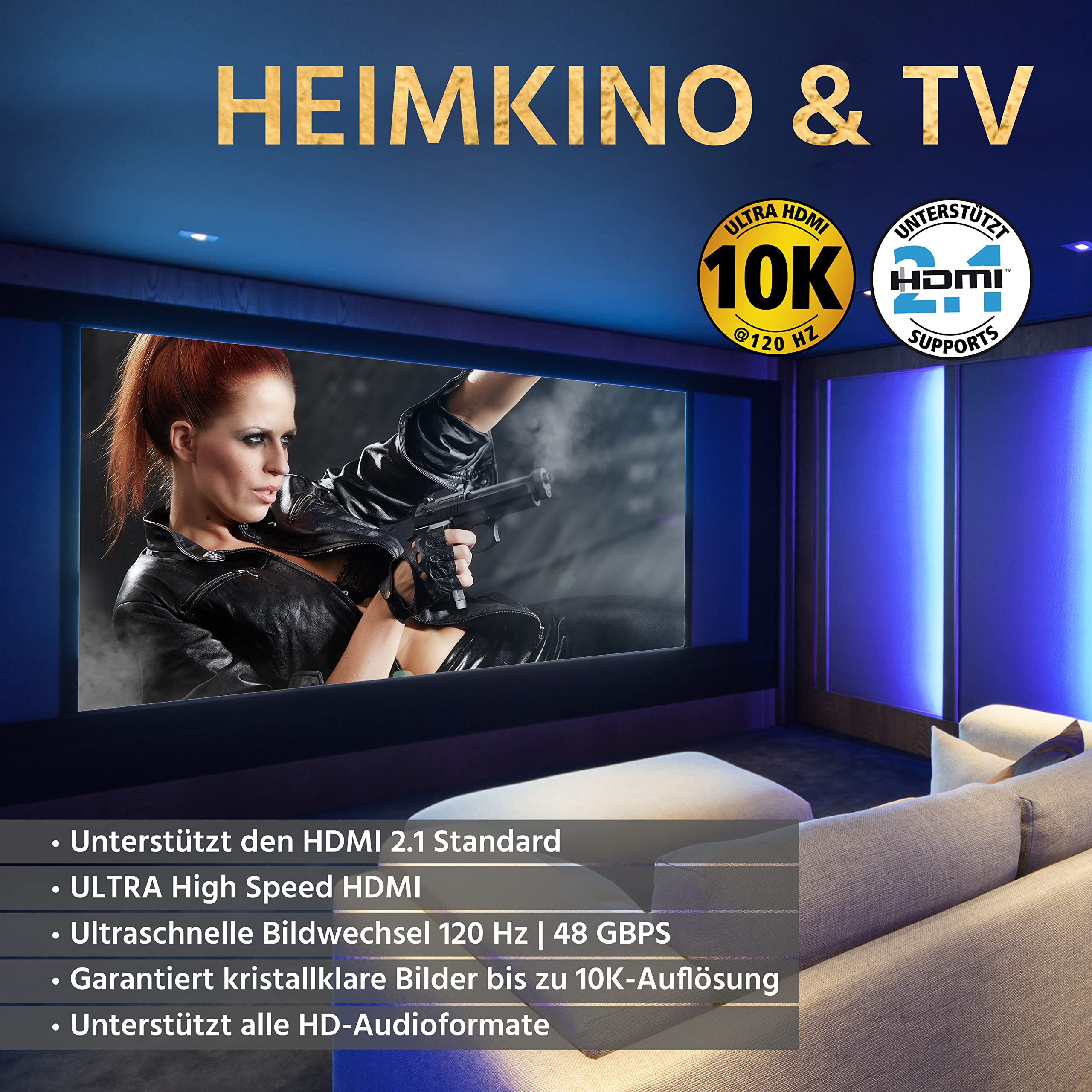 Inakustik eagle cable by 10013020 - Cavo HDMI 2.1 Deluxe Ultra High Speed | 2,0 m | 48 Gbps | UHD 10 K @120 Hz | per un'esperienza TV cristallina home cinema e gioco | HDR10+ | eARC (canale di ritorno