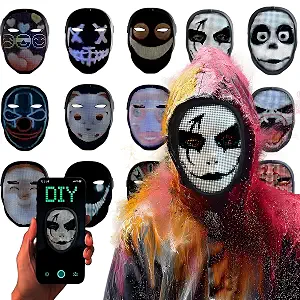 JDBMAOYE LED Mask with App Control, Light-Up Halloween Mask with Gesture Sensing