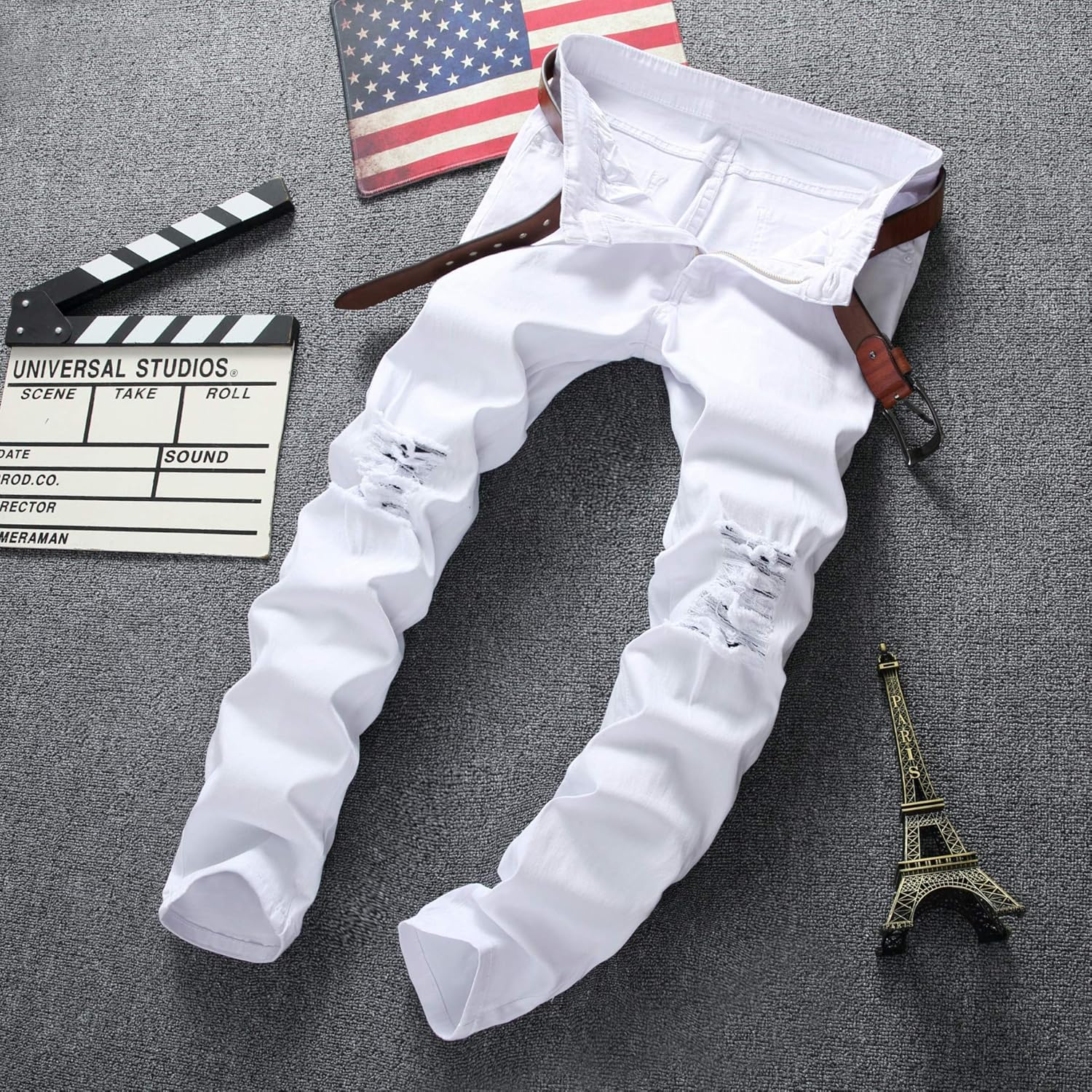 Men's Skinny Fit Ripped Destroyed Fashion Comfy Stretch Jeans Pants 42W x 32L 578