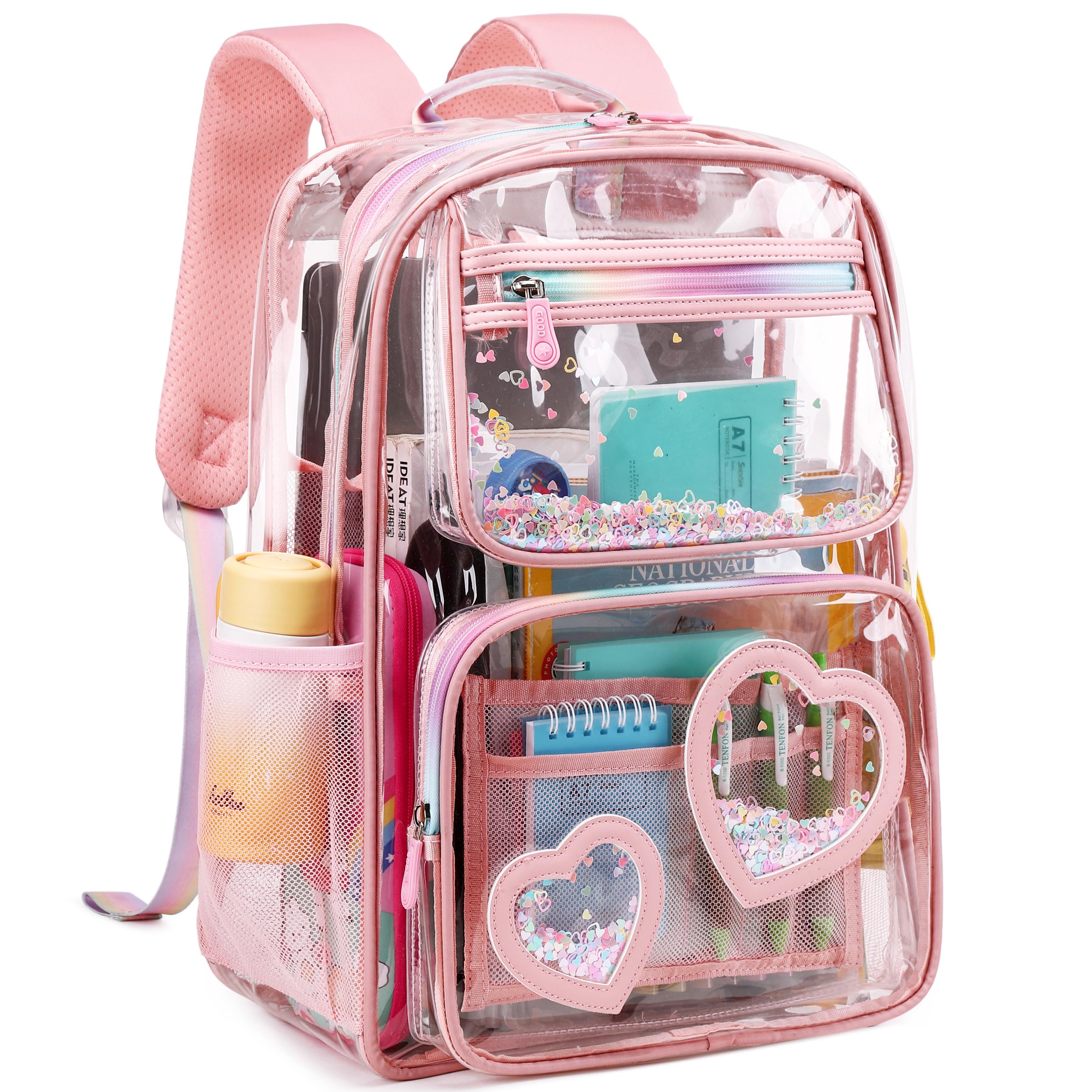 Clear Backpack for Kids Teens Girls Women Heavy Duty See Through Backpacks Cute Elementary Middle High School Bags Thick TPU Transparent Bookbag for