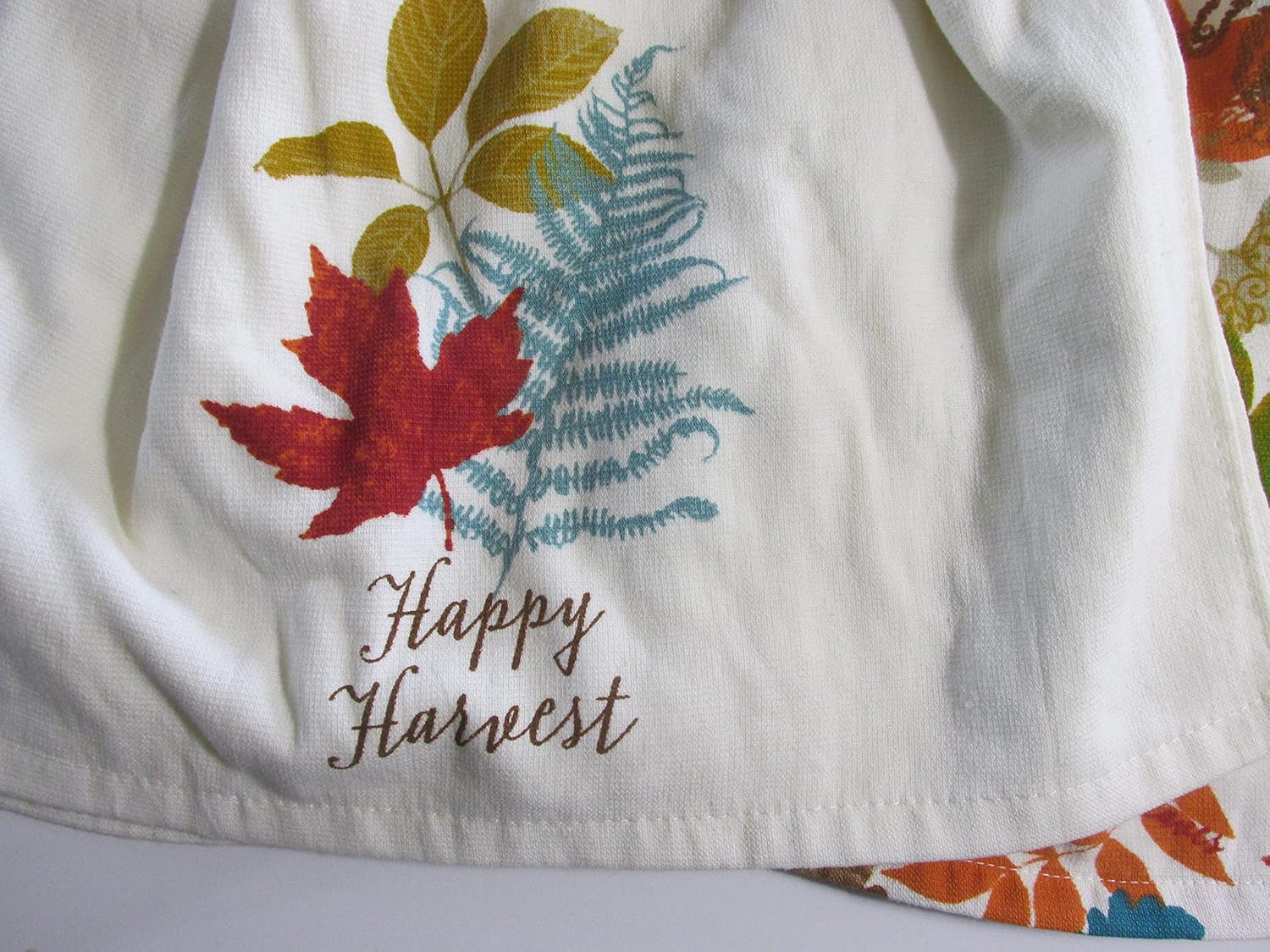 Happy Harvest Fall Leaves Set of 2 Double Thickness Hanging Kitchen Towels - Orange Cotton Crochet Top