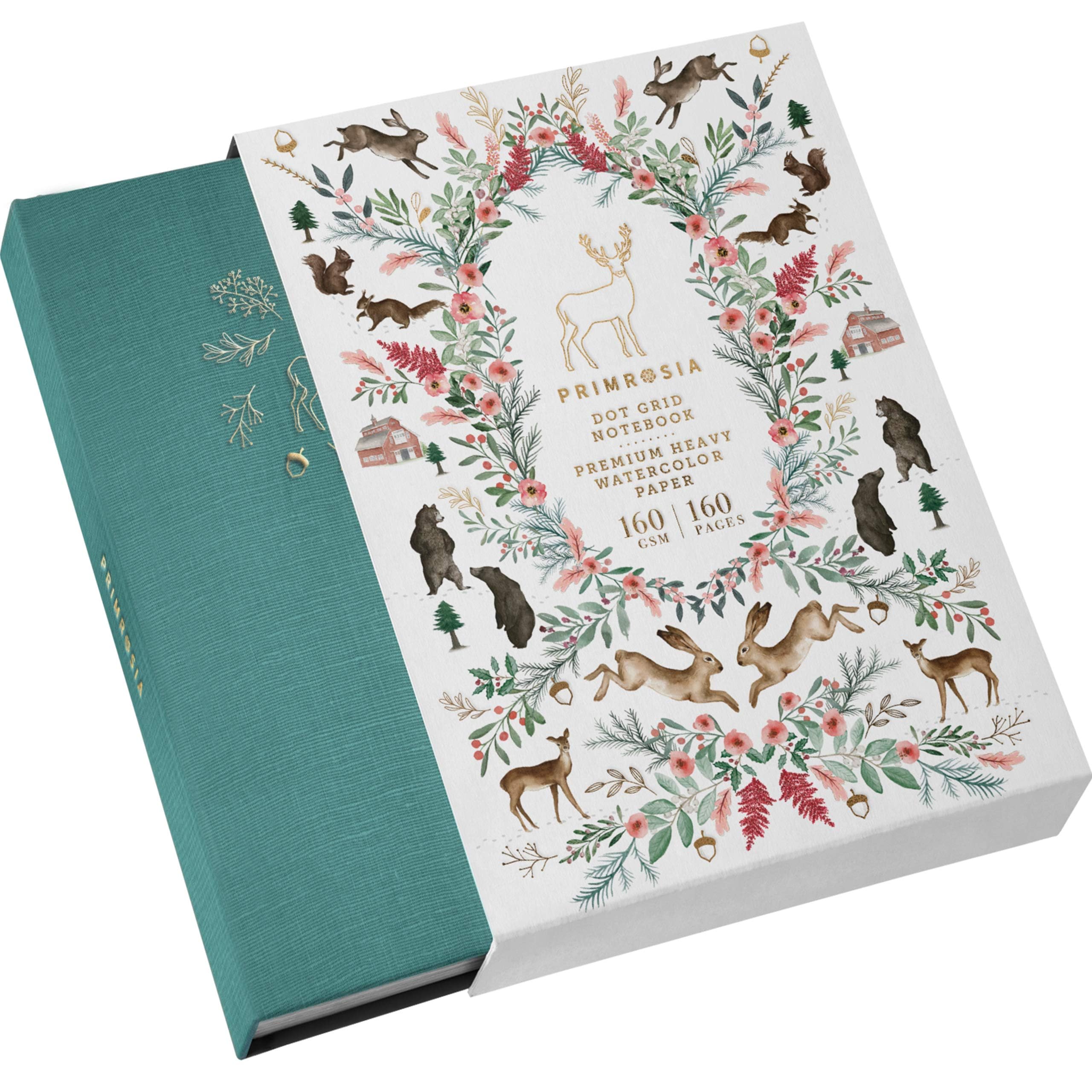 Primrosia Carnet de notes A5 à grille à pois aquarelle – 160 pages I papier lourd de qualité supérieure 160 g/m², sans bavure – Couverture rigide en lin de luxe avec jolie couverture antidérapante