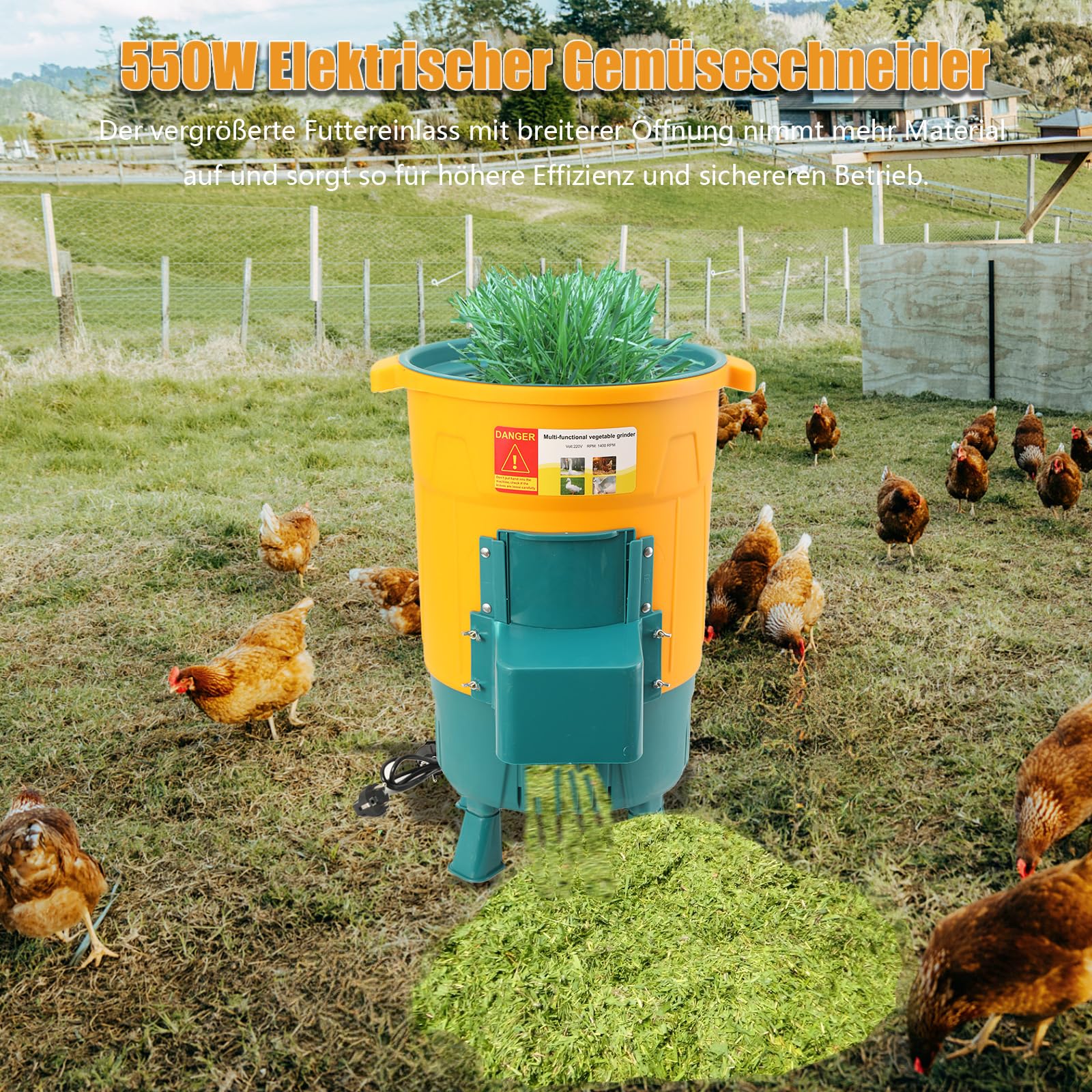 Elektrisch Futterhäcksler Gemüseschneider Grünfutterschneider Grasschneider | 550W Gemüseschneider, Grünfutter, Grashalme, Gemüse, Melonen und Obst Häcksler, für Landwirtschaft, Viehzucht und Viehzucht