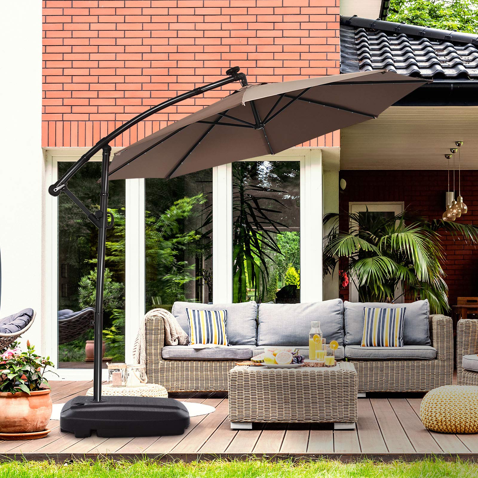ace hardware patio umbrella with lights ACEGOSES 11-ft Aluminum Navy Slide-tilt Cantilever Patio Umbrella with Lights with Base one_size