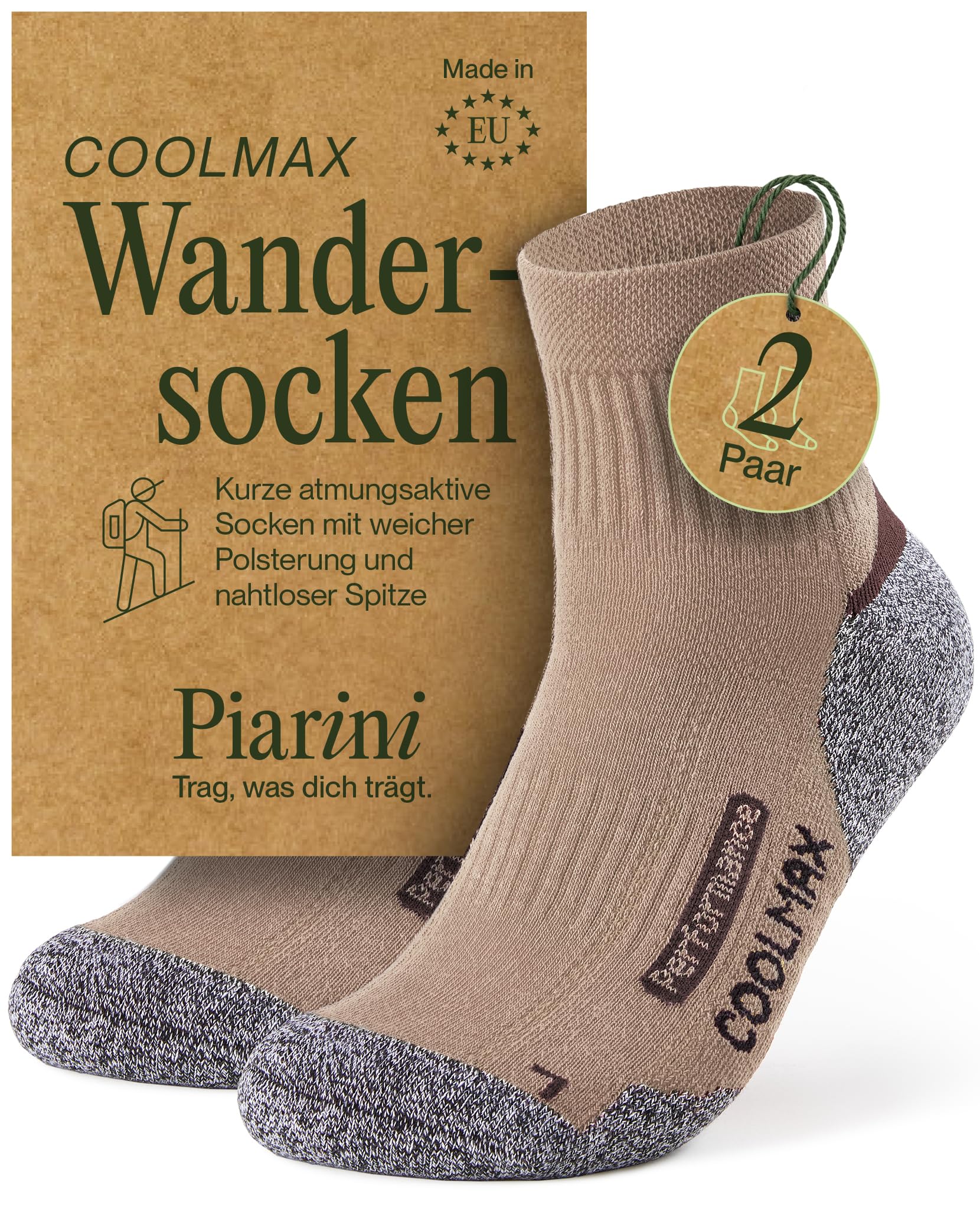 Piarini - Lot de 2 paires de chaussettes techniques - sports outdoor - tissu Coolmax - différents coloris