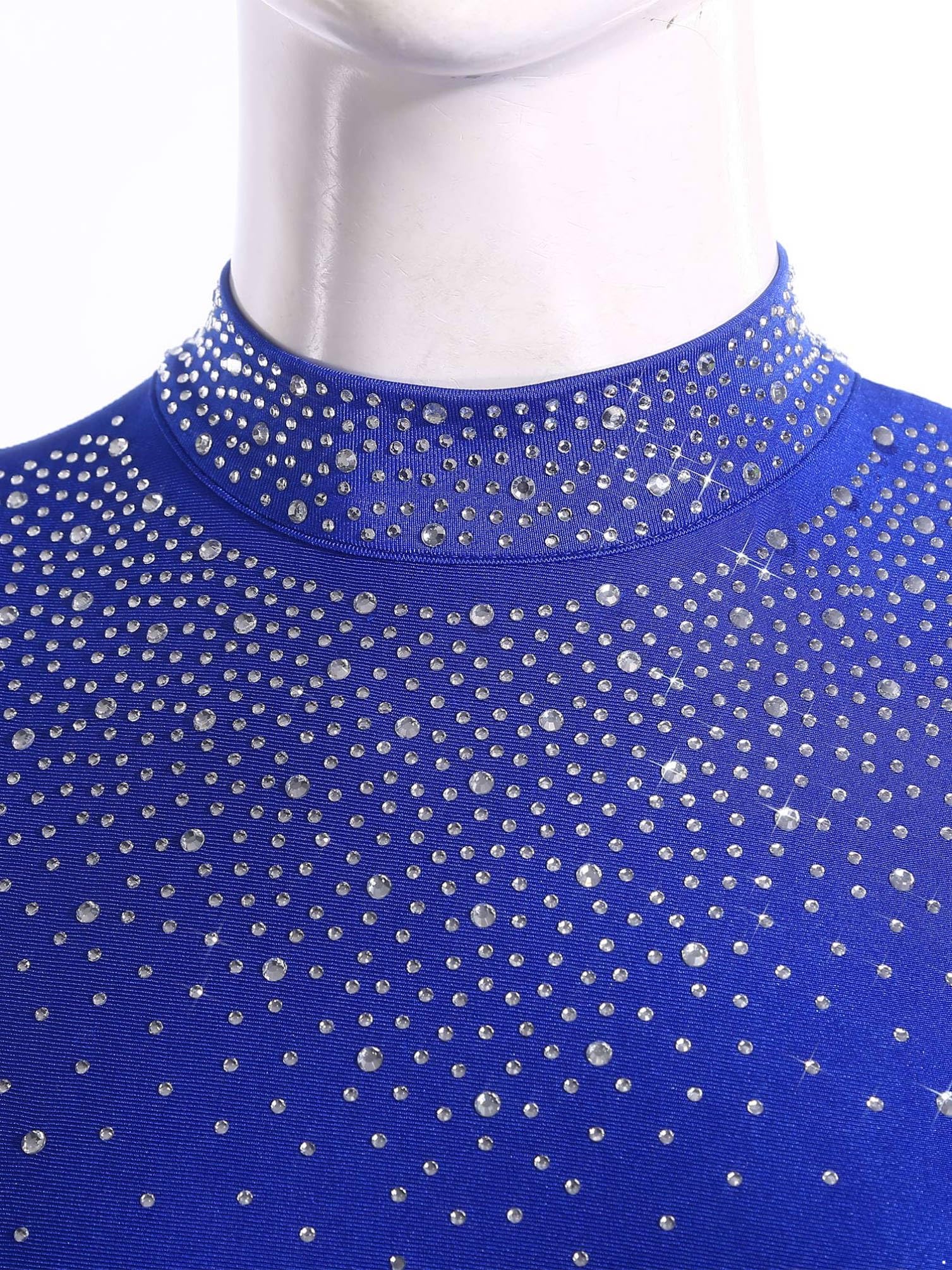 inhzoy Body Ginnastica Ritmica Donna Manica Lunga Balletto Body Danza Classica Moderna Tuta Intera da Pattinaggio Artistico con Strass Jumpsuit Tutina Dancewear