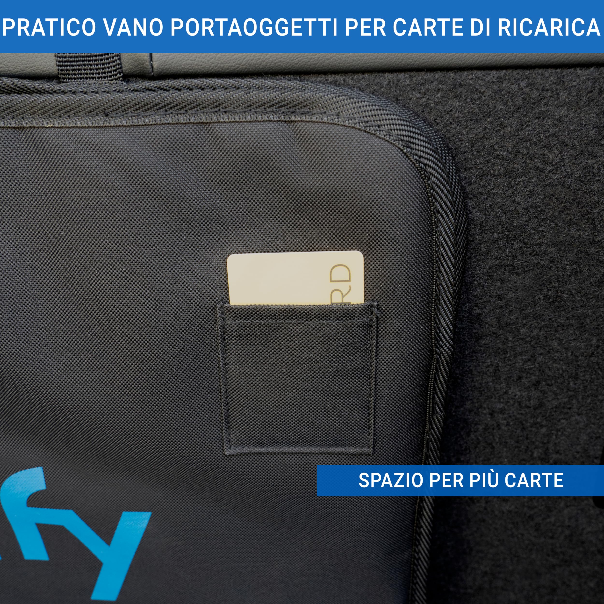 Borsa di ricarica tipo 2 per bagagliaio, organizer velcro, scomparto carte ricarica, design