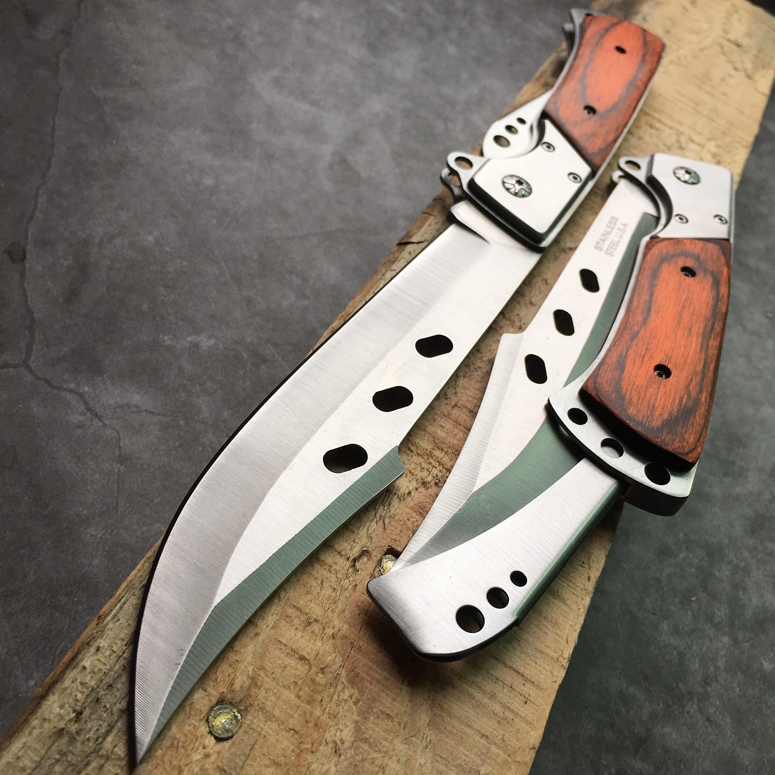 HOLYEDGE 10.5" Folding Tactical Knife with Rosewood Handle Best EDC