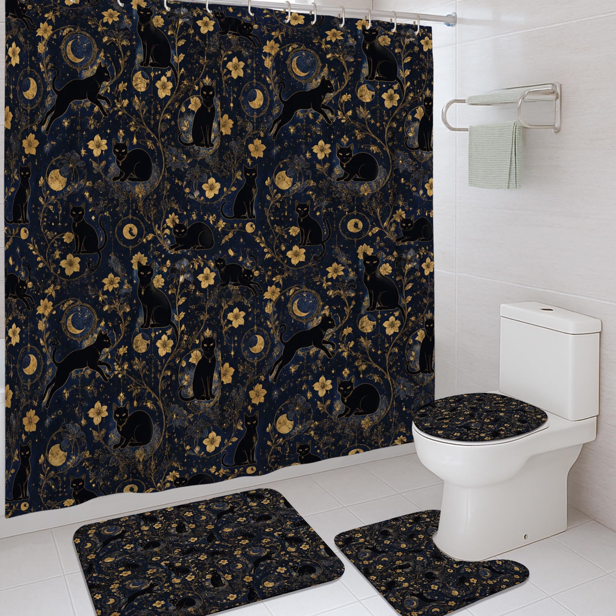 Rideau de douche Halloween chat noir pour décorer la salle de bain de votre chambre d'amis