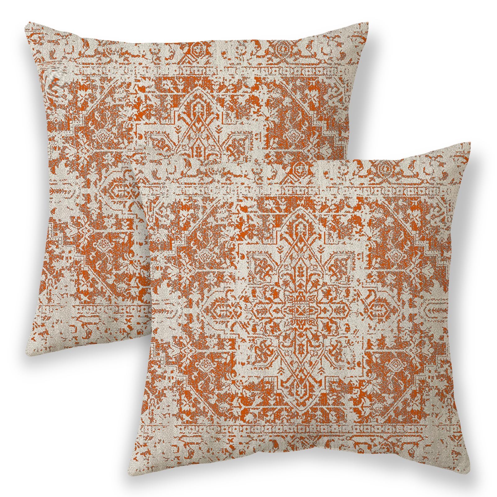 BETGINY Fall Boho Pillow Covers 22x22, Orange and Cream Ethnic Design Outdoor Decorative Throw Pillows for Couch, Carpet Pattern Decor Cushion Cover 2