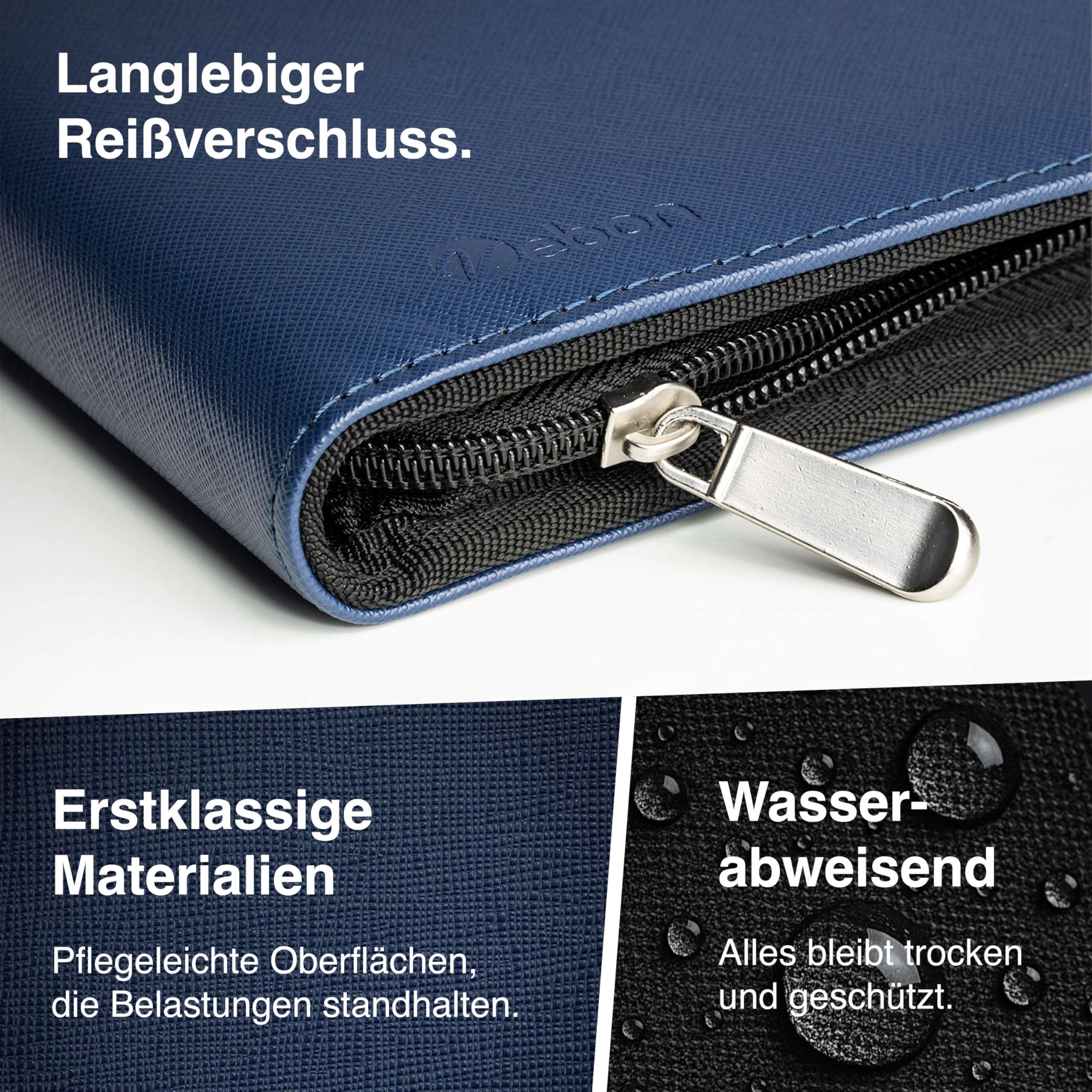Vebon Cartella per conferenze A4 London pelle vegana chiusura lampo portadocumenti custodia laptop 2in1 blu zaffiro