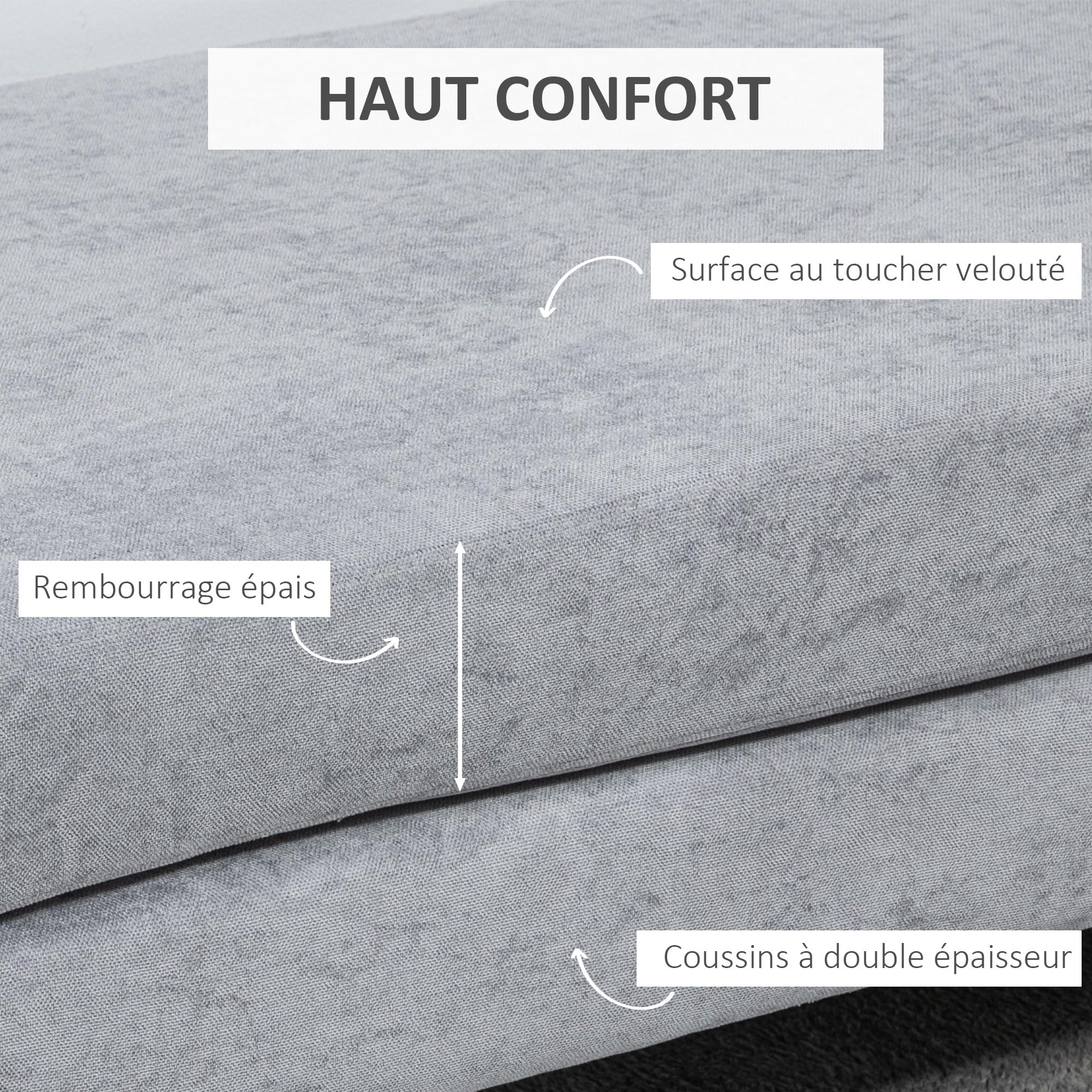 HOMCOM Banc Bout de lit Banquette Banc d'entrée Coussins d'assise Double Pieds en Acier Design Moderne Grande capacité de Charge 120 Kg 121 x 50,5 x 46,5 cm Gris Clair
