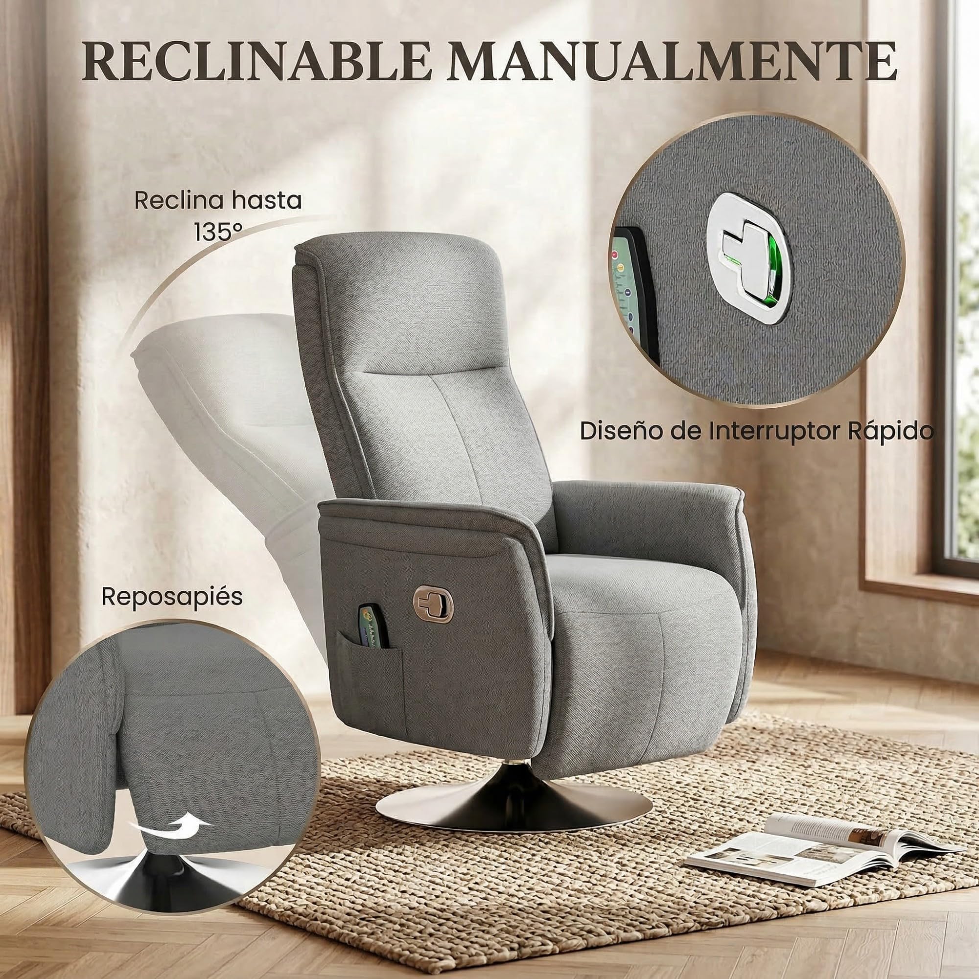 HOMCOM Sillón Relax Reclinable con Reposapiés Sillón de Masaje con 10 Puntos de Masaje Giratorio 360° Mando a Distancia Butaca Reclinable para Salón Oficina Gris