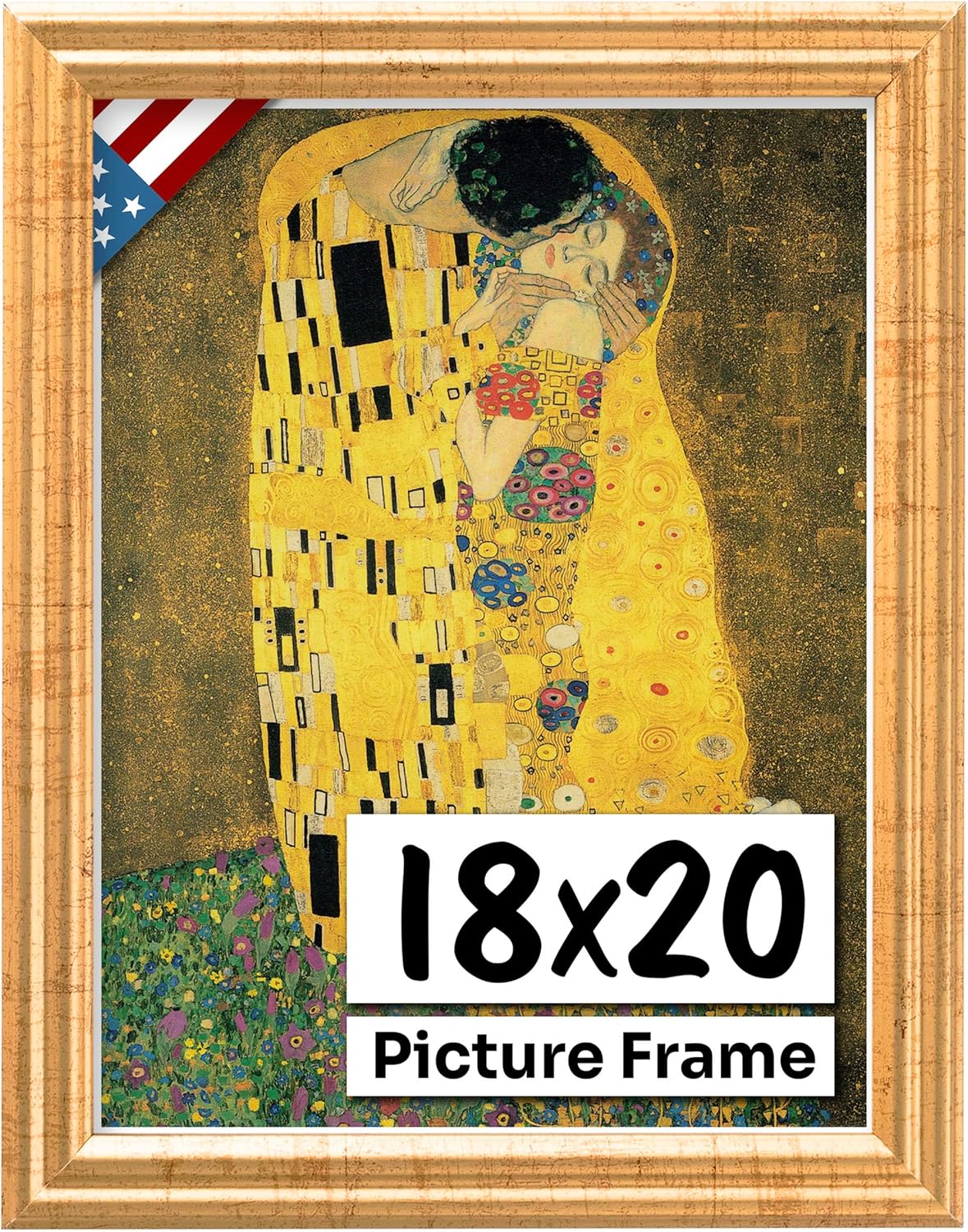 Antique Gold 18x20 Picture Frame .75" Inch Wide - Gold Wall Decor Handmade Solid Wood Frames with Preinstalled Hangers and UV Blocking Plexiglass 20x18 Frame