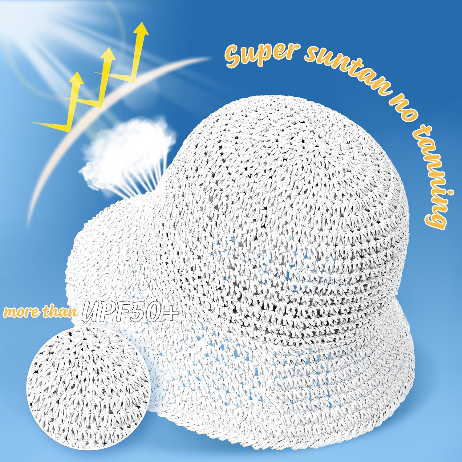 Womens Sun Hat Handmade Straw Bucket UV Protection Wide Brim Packable Travel Summer Cap for Beach UPF 50+ - Image 2