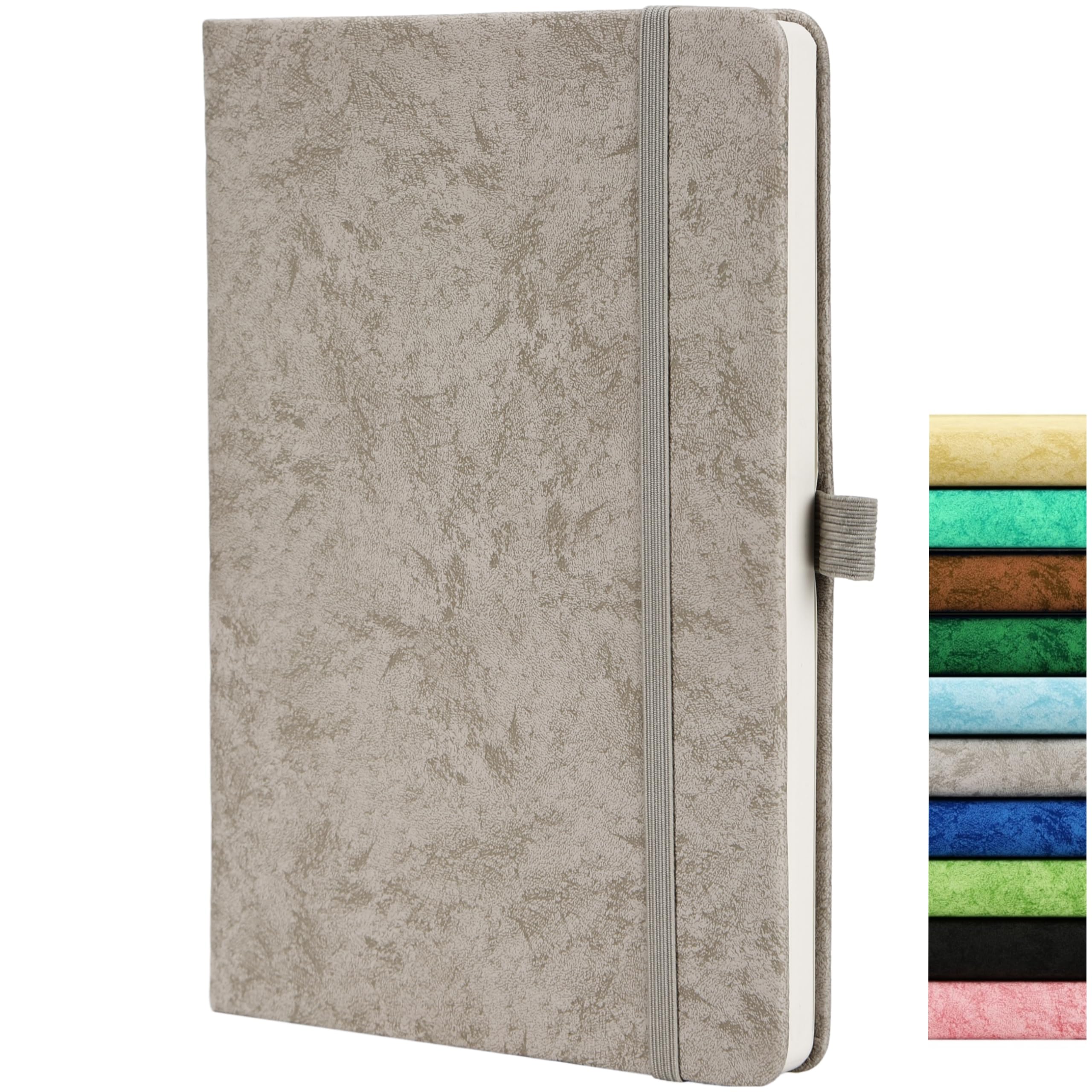 Dotted Journal, A5 Dotted Journal with 120GSM Paper, 164 Pages Dotted Notebook, Pen Loop, Inner Pocket, Elastic Banded, Light Grey