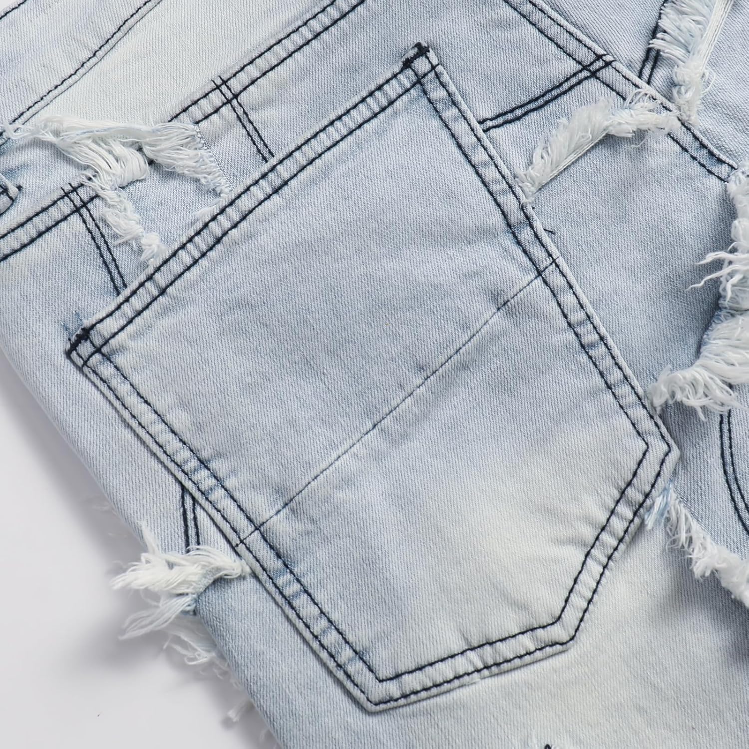 Men's Hip Hop Denim Ripped Dilapidated Mid Rise Stretch Straight Leg Jeans with Pockets - Image 7