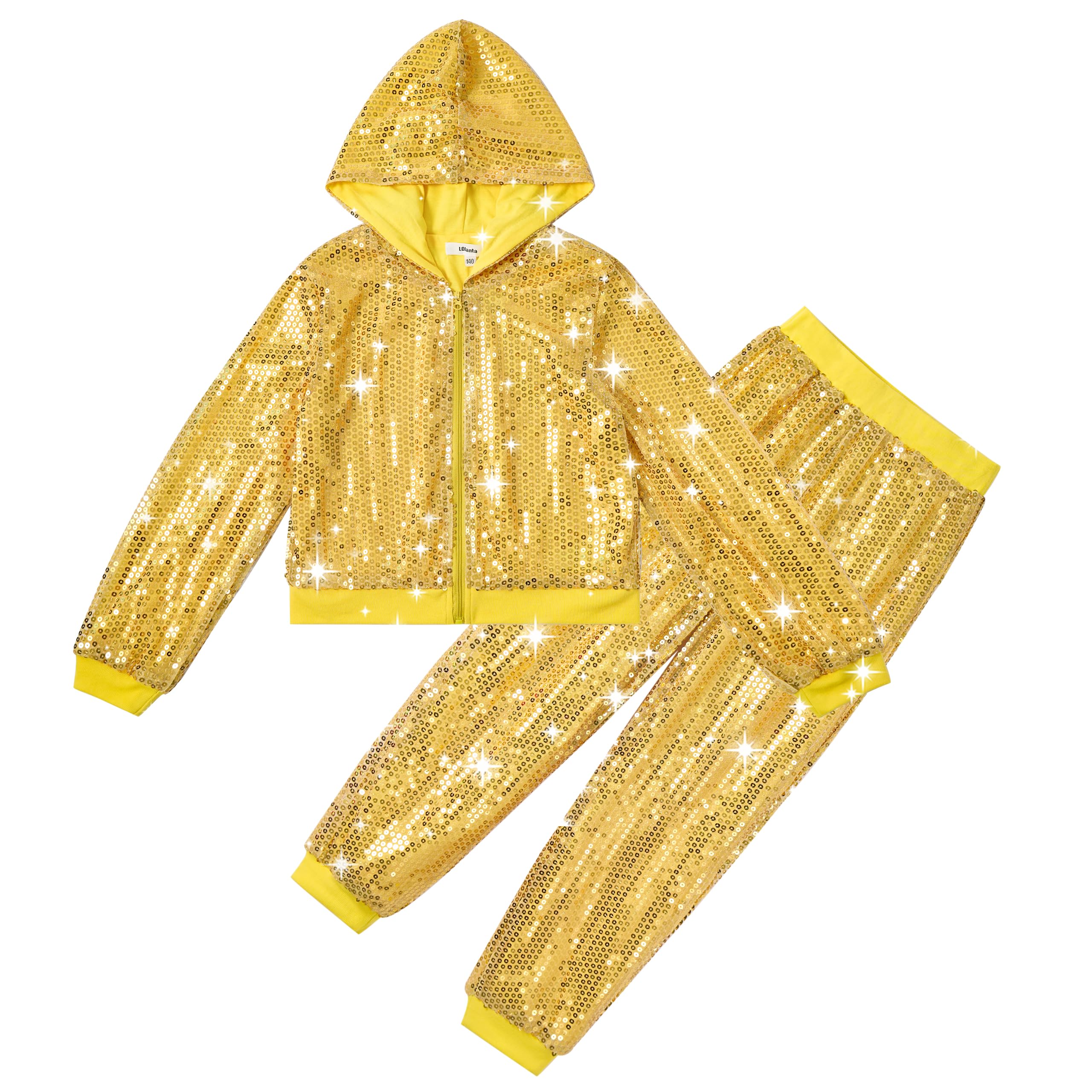 LOLANTA Set di 2 abiti da danza per ragazze, con giacca e pantaloni corti con paillettes, costumi da danza hip hop per bambini per feste anni '80 e '90, 5-15 anni