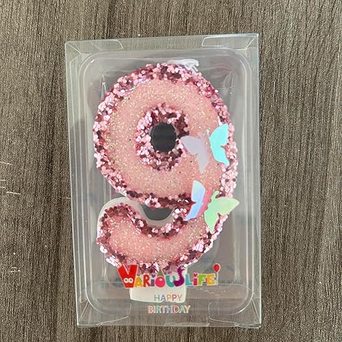 Miniatura 7 de Velas de cumpleaños número 9, velas de pastel de feliz cumpleaños con purpurina rosa, velas hechas a mano con números de lentejuelas