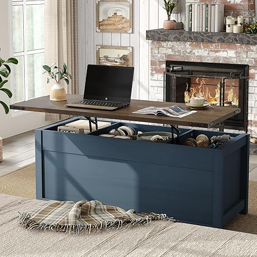 Vista 3 de Lift Top Coffee Table, 47.3'' Farmhouse Coffee Table with Large Hidden Storage Compartment & Sliding Barn Doors, Wood Modern Rectangle Table for