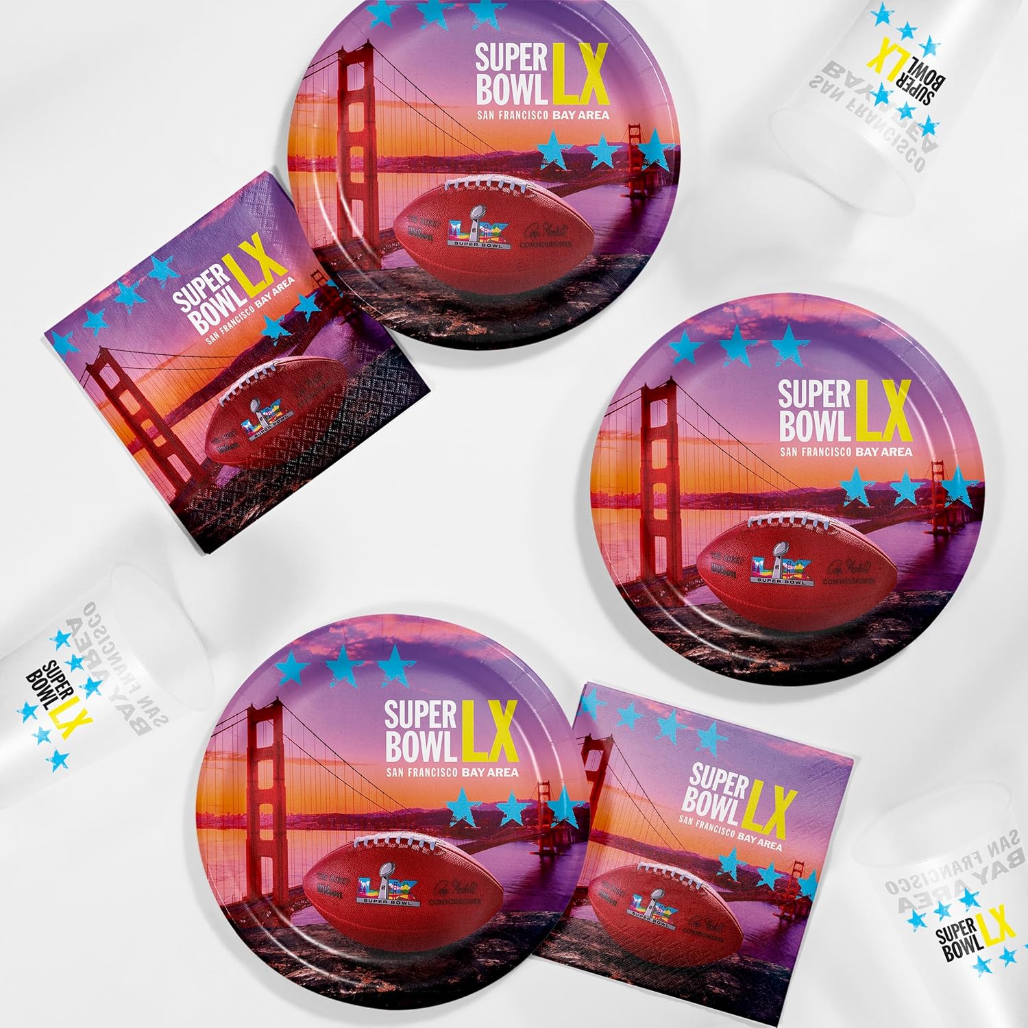 Trendware NFL Super Bowl LX 2026 Football Multicolored 20 oz Disposable Plastic Cups, 24 ct.