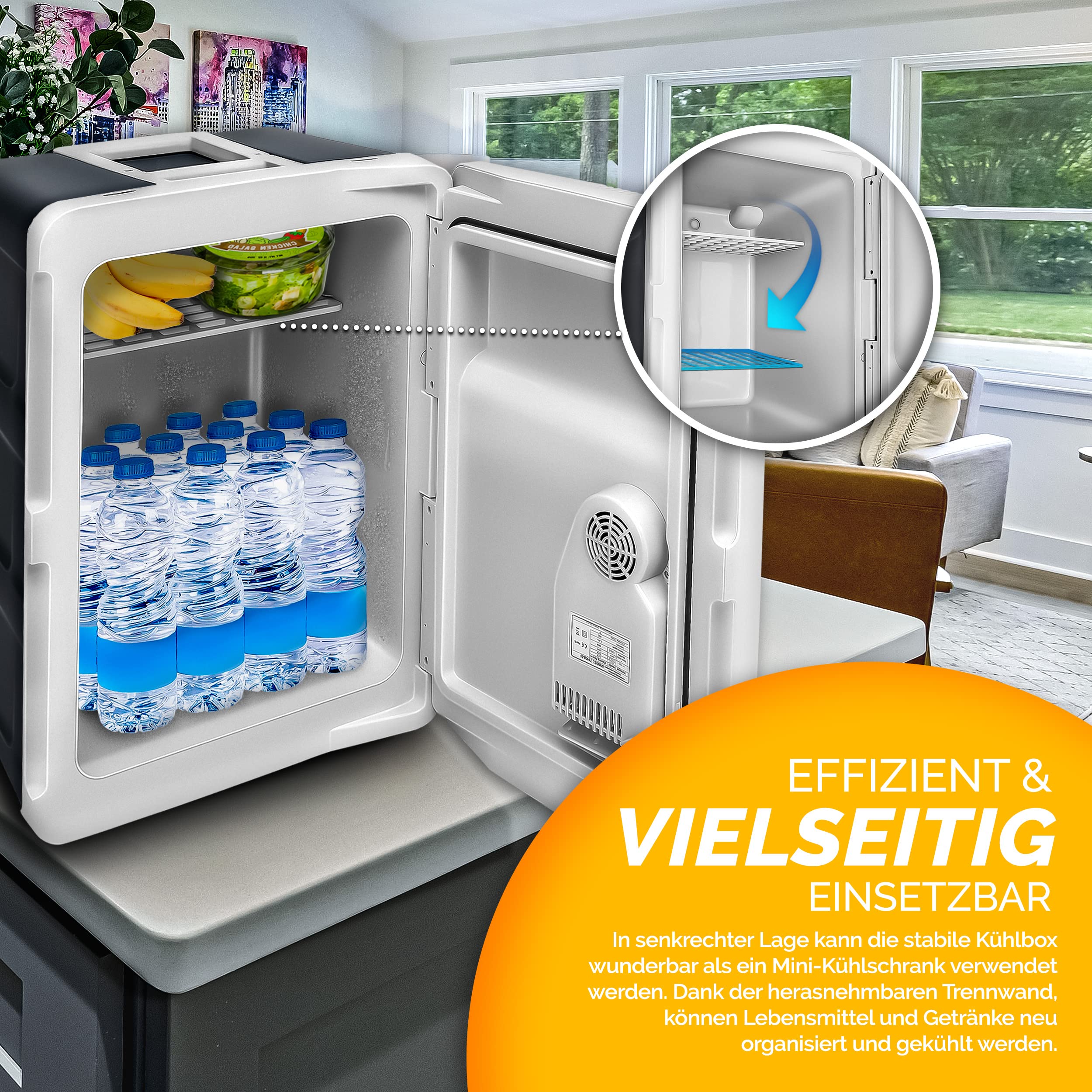 tillvex Kühlbox elektrisch 40L mit Rollen | Mini-Kühlschrank 230 V und 12 V für KFZ Auto Camping | kühlt & wärmt | ECO-Modus (Grau)