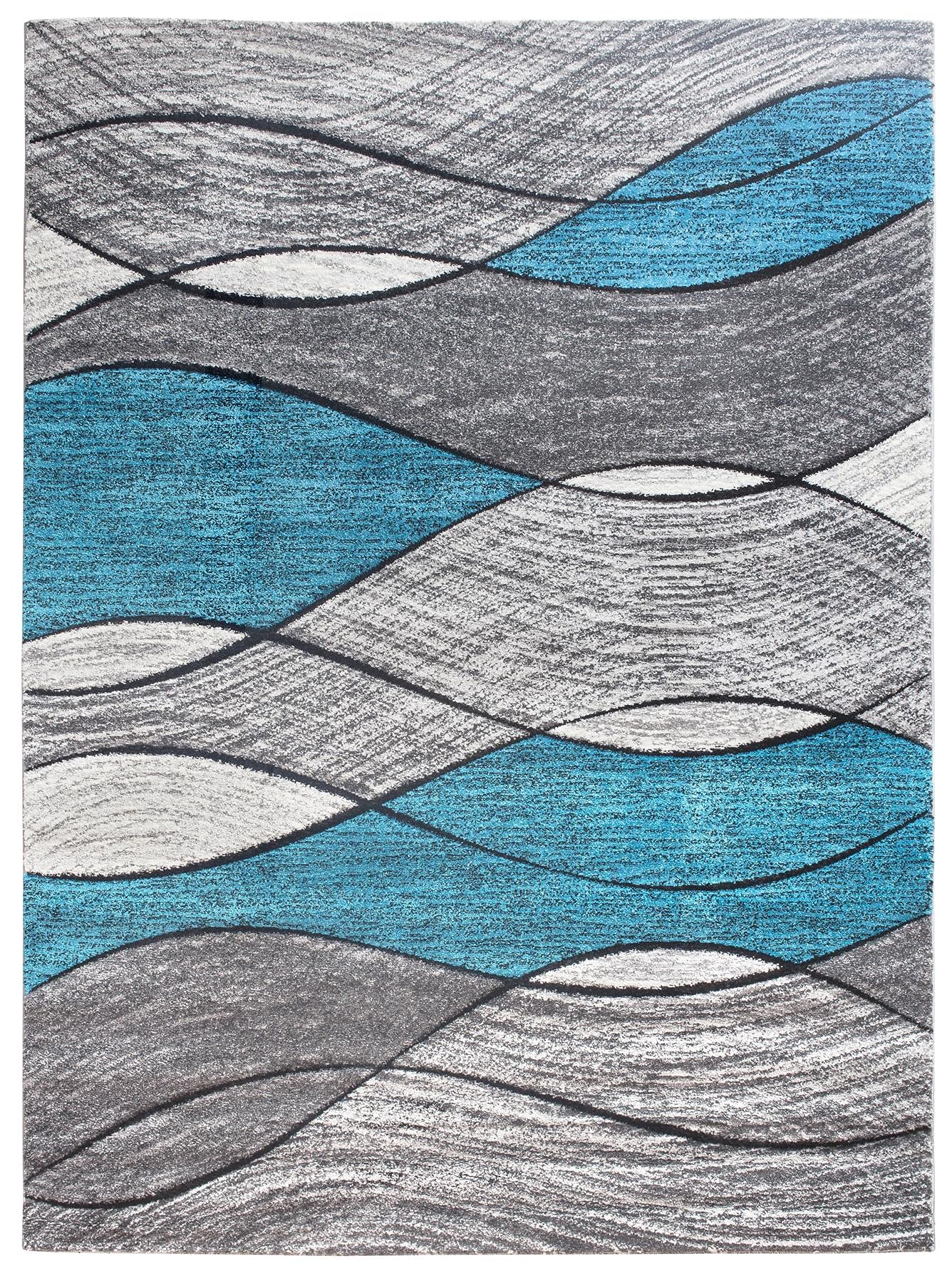 SrS Rugs® Impulse - Area Rug for Living Room, Bedroom, Hallway Runner Rug - Abstract Geometric Design - Provides Home with Comfort and Warmth (Teal Blue Waves, 67cm x 120cm) — image 1