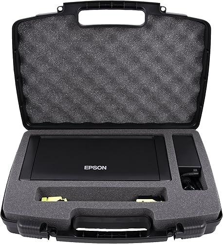 CASEMATIX Funda de viaje compatible con Epson WF-100 y WF-110 impresora móvil inalámbrica, cartuchos de tinta, adaptador de corriente, cables