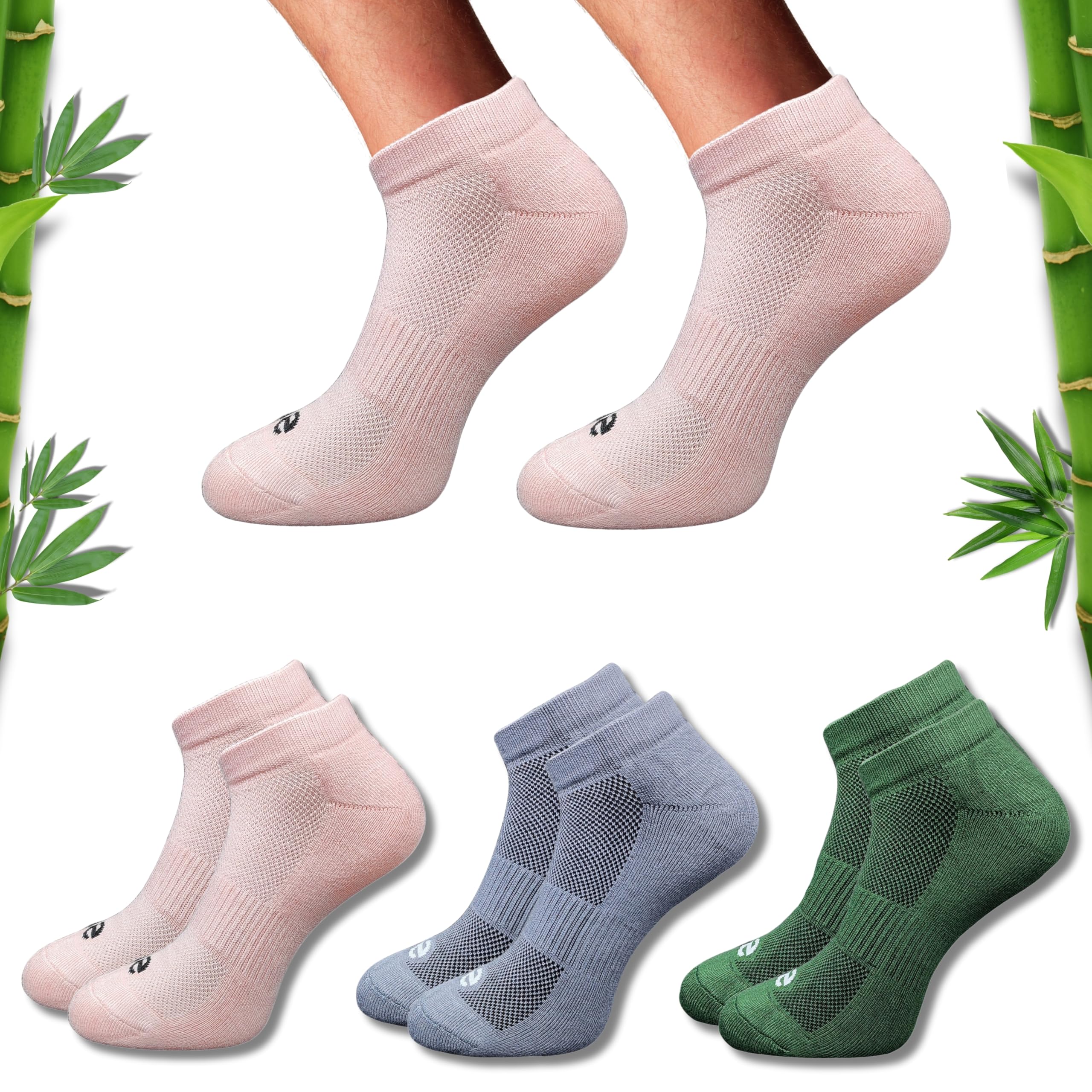 Premium Bamboo Unisex Socks - Low Cut (Set of 3: Light Peach + Dark Grey + Olive) | 88% Bamboo Fabric, Anti-Bacterial, Breathable, Soft, Seamless Design.-image-6