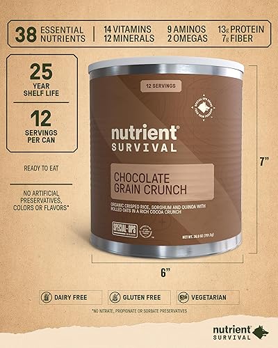 Miniatura 8 de Nutrient Survival Cereales MRE, crujientes de grano de chocolate, suministros preparadores liofilizados y suministro de alimentos de emergencia, sin