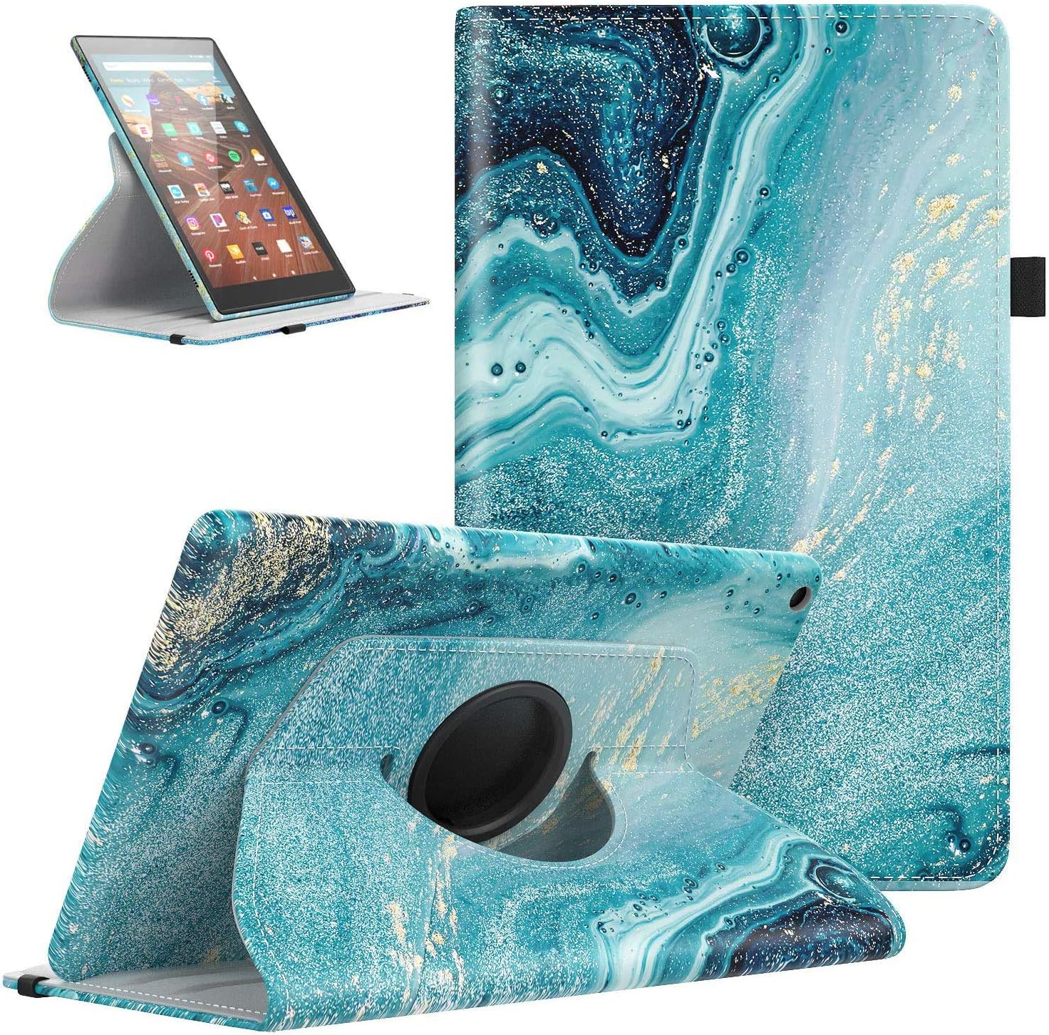 TiMOVO Case for All-New Fire HD 10 Tablet (9th Generation, 2019 Release and 7th Generation, 2017 Release) - 360 Degree Rotating Swivel Stand Cover Case for Amazon Fire HD 10 Tablet, Gilding